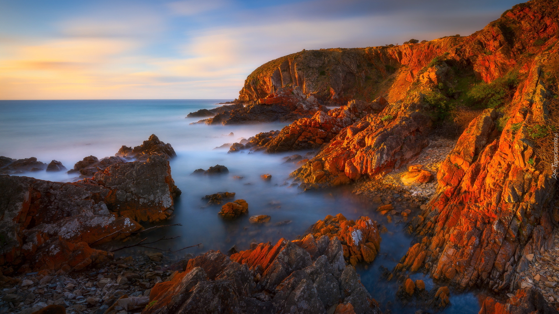 Rozświetlone, Skały, Morze, Zatoka, Stokes Bay, Wyspa Kangura, Kangaroo Island, Australia