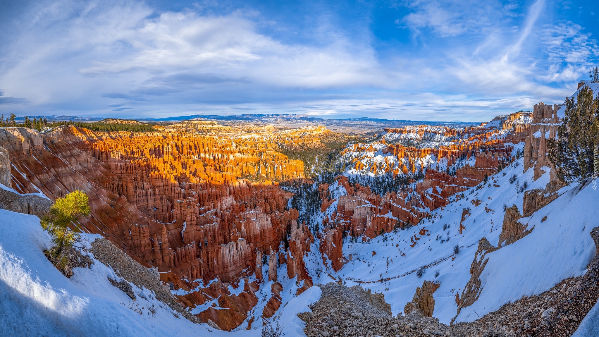 Góry, Skały, Śnieg, Park Narodowy Bryce Canyon, Stan Utah, Stany zjednoczone