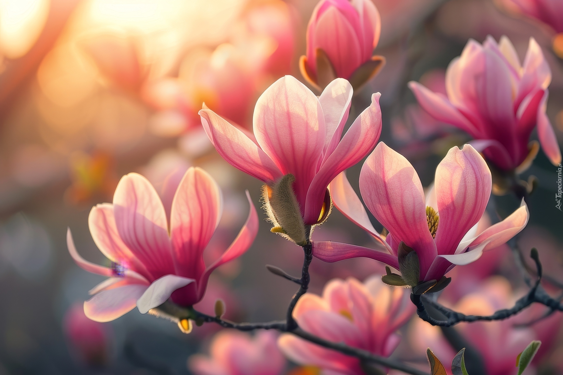 Różowe, Rozwinięte, Kwiaty, Magnolia