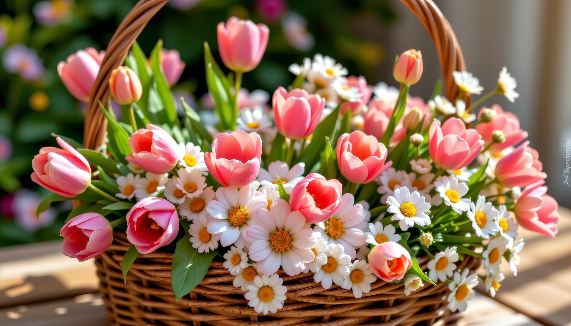 Tulipany, Stokrotki, Bukiet, Koszyk, Grafika AI