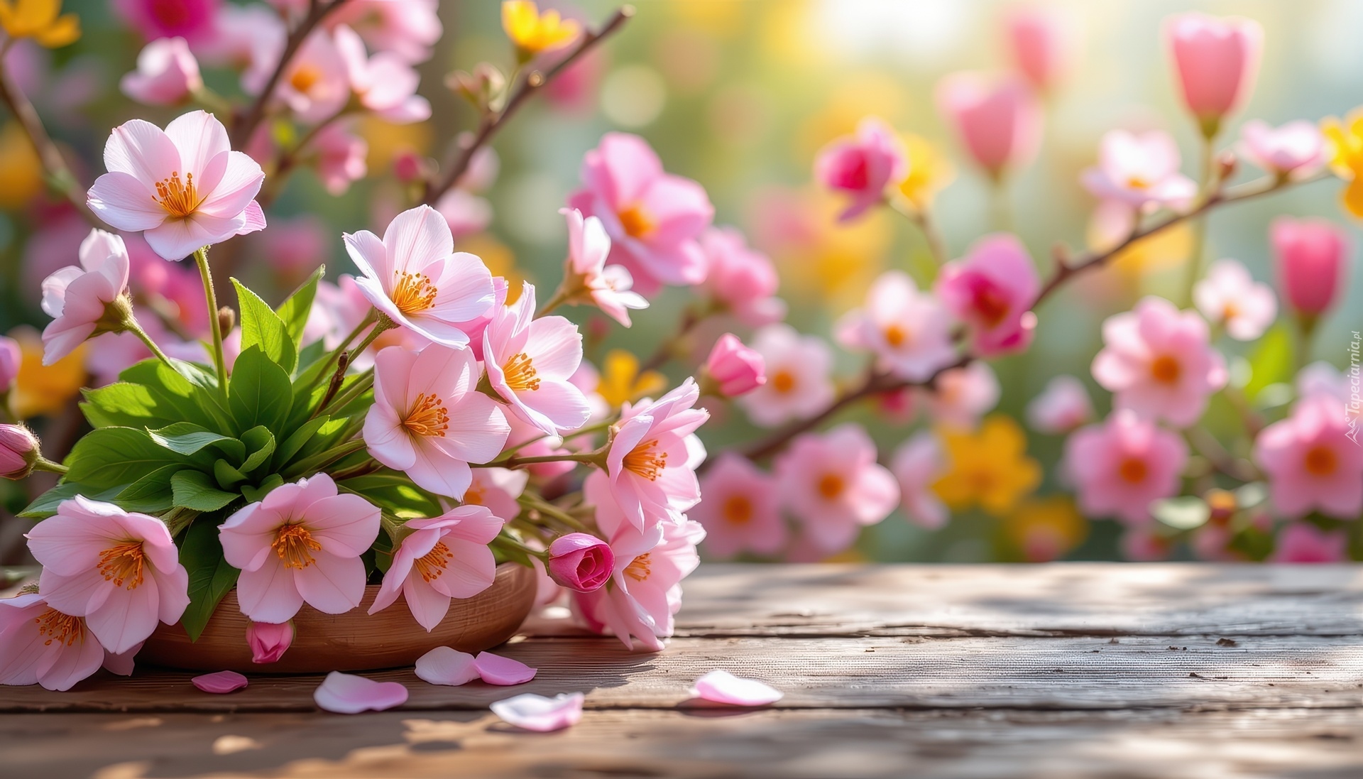 Różowe, Kwiaty, Deski, Grafika AI