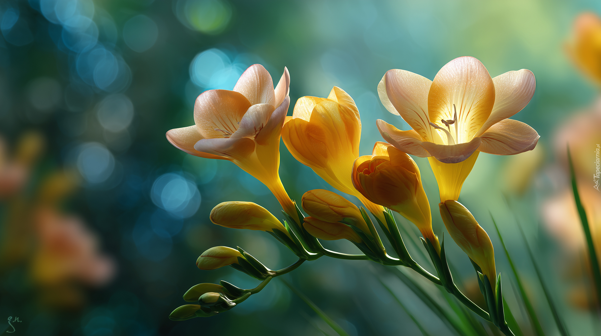 Żółte, Frezje, Kwiaty, Grafika AI