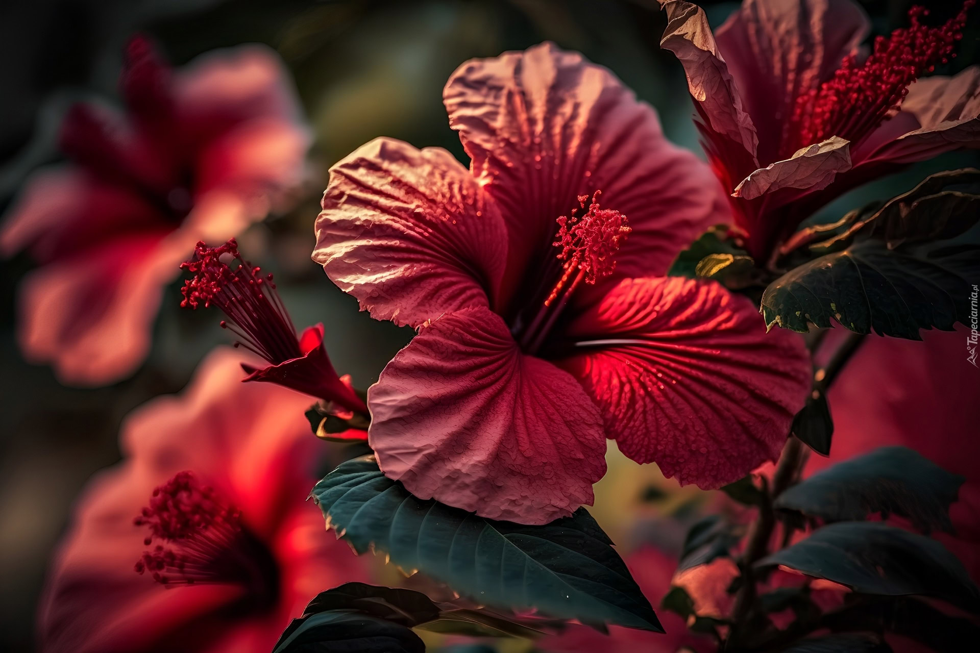 Roz wietlony Czerwony Hibiskus W Grafice