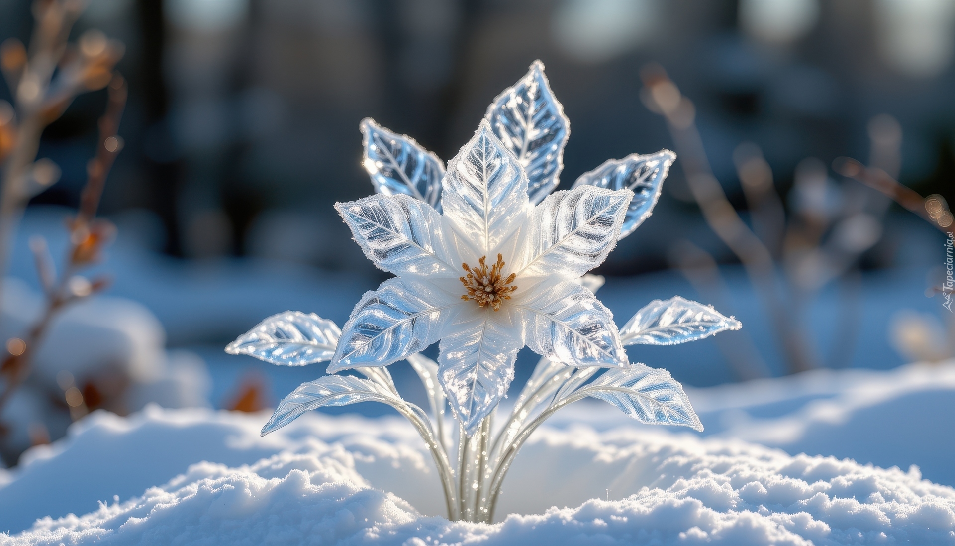 Oszroniony, Kwiat, Śnieg, Gałązki