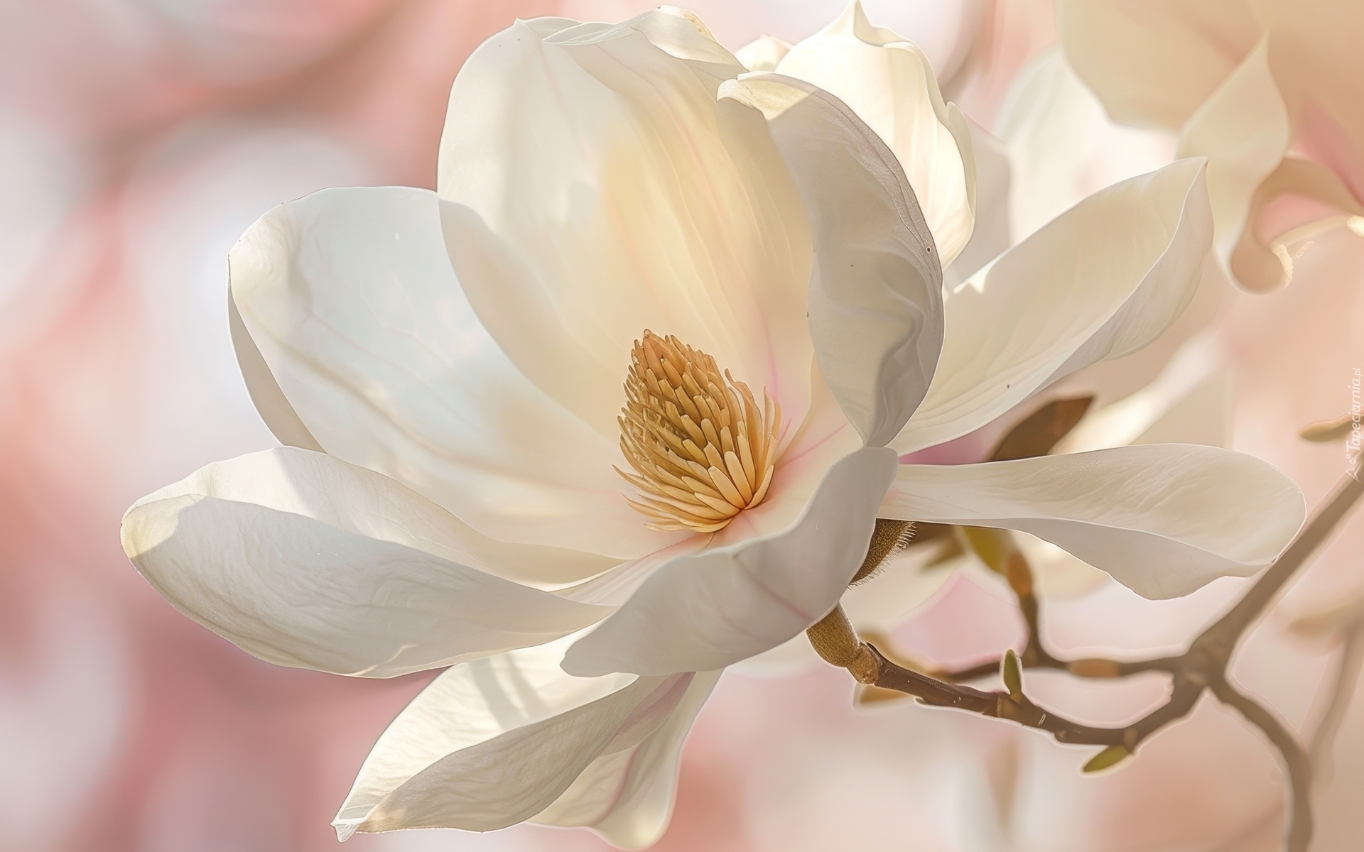 Magnolia, Biała, Gałązki, Zbliżenie, AI