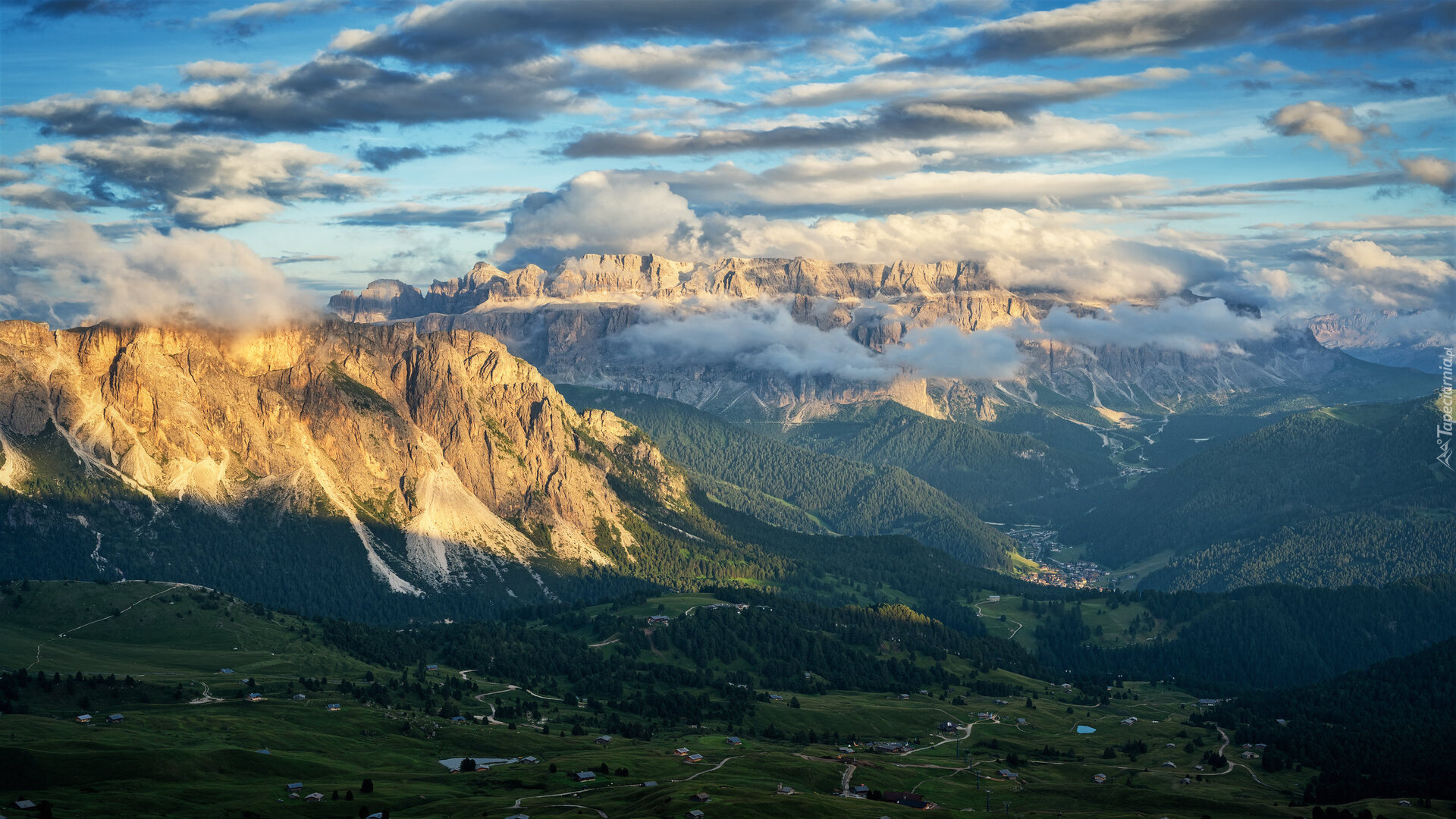 Szczyt, Seceda, Góry, Dolomity, Dolina, Chmury, Włochy