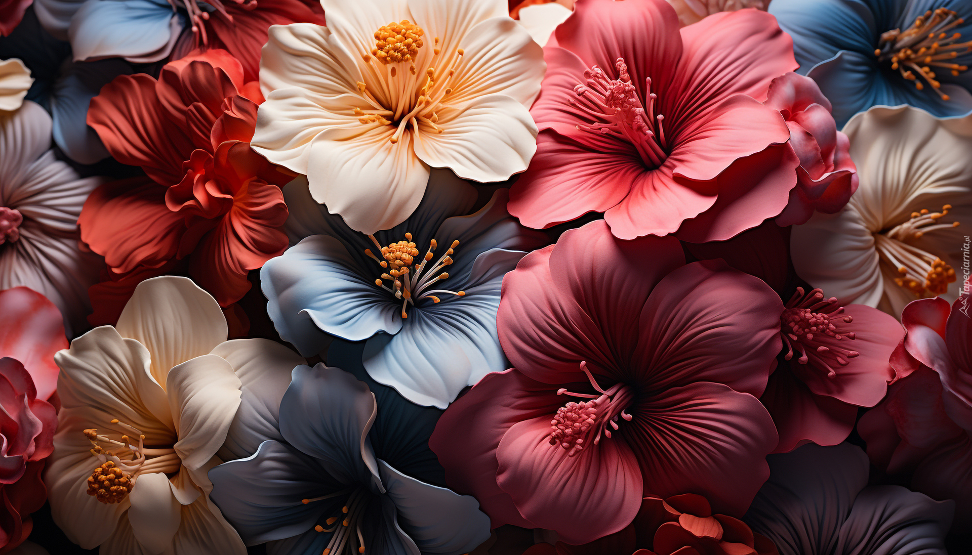 Kolorowe, Kwiaty, Hibiskusy, Pręciki
