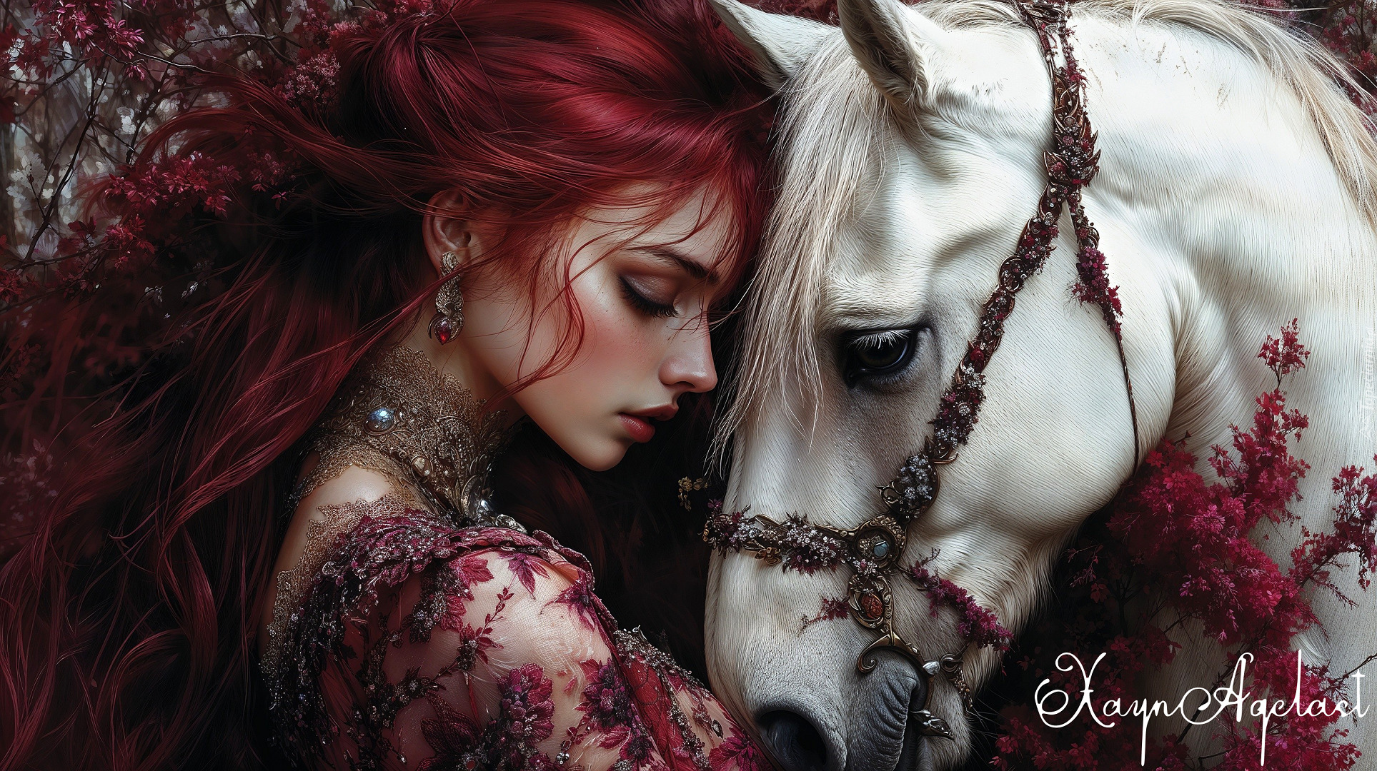 Rudowłosa, Kobieta, Biały, Koń