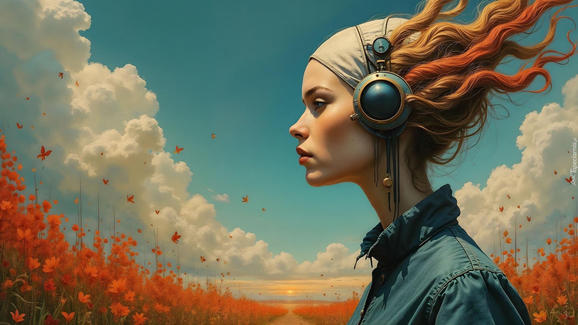 Rudowłosa, Kobieta, Słuchawki