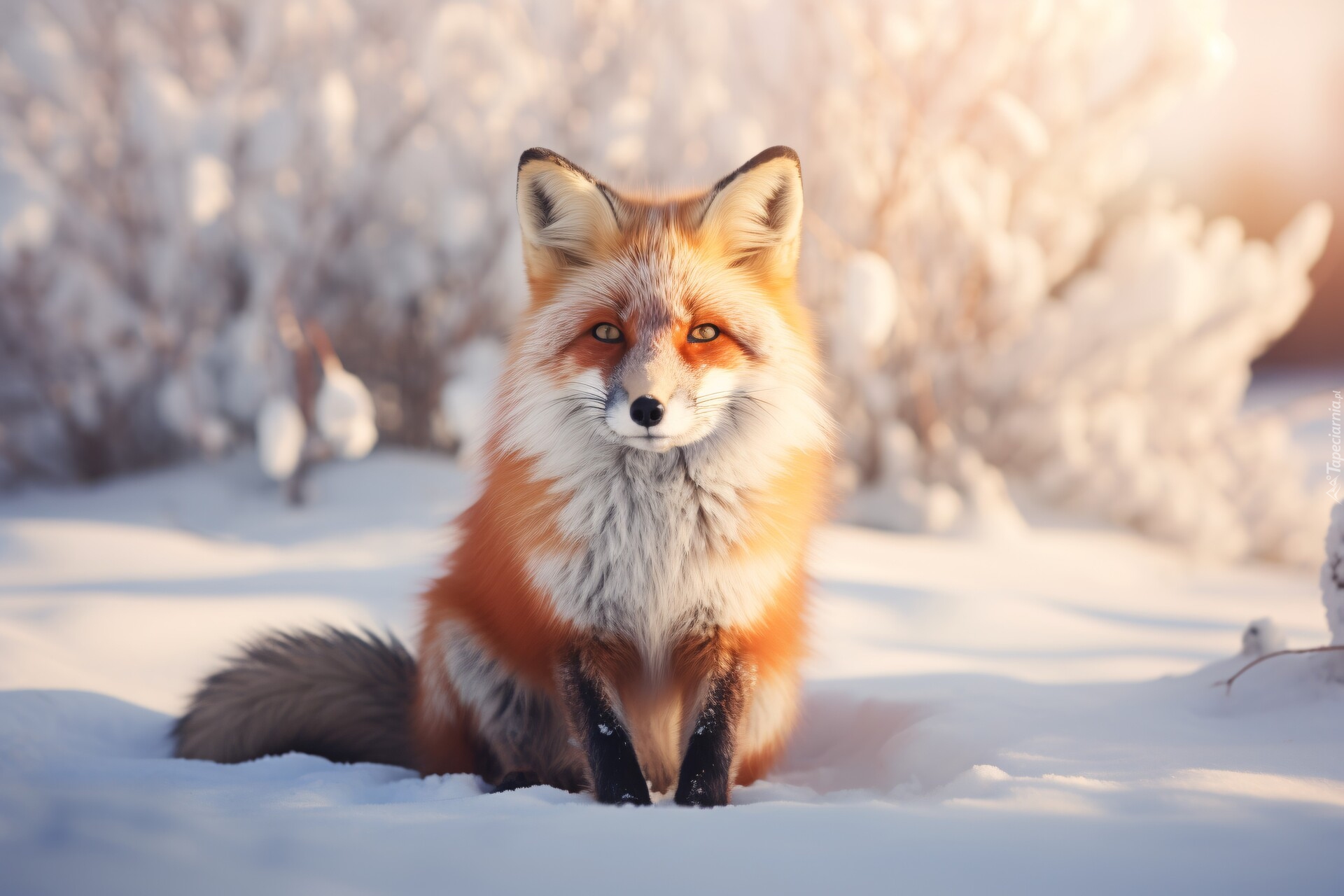 Rudy, Lis, Śnieg, Zima, Grafika AI