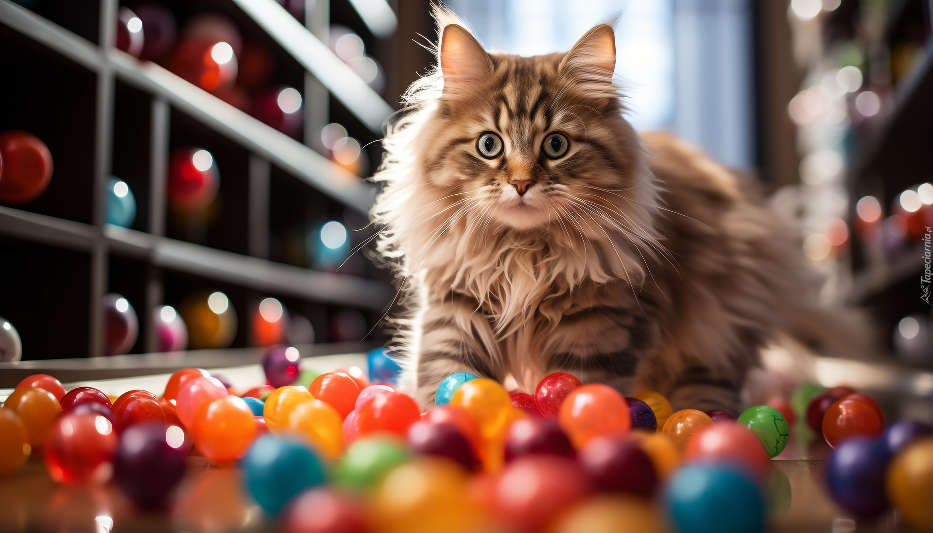 Puszysty, Kot, Kolorowe, Kulki