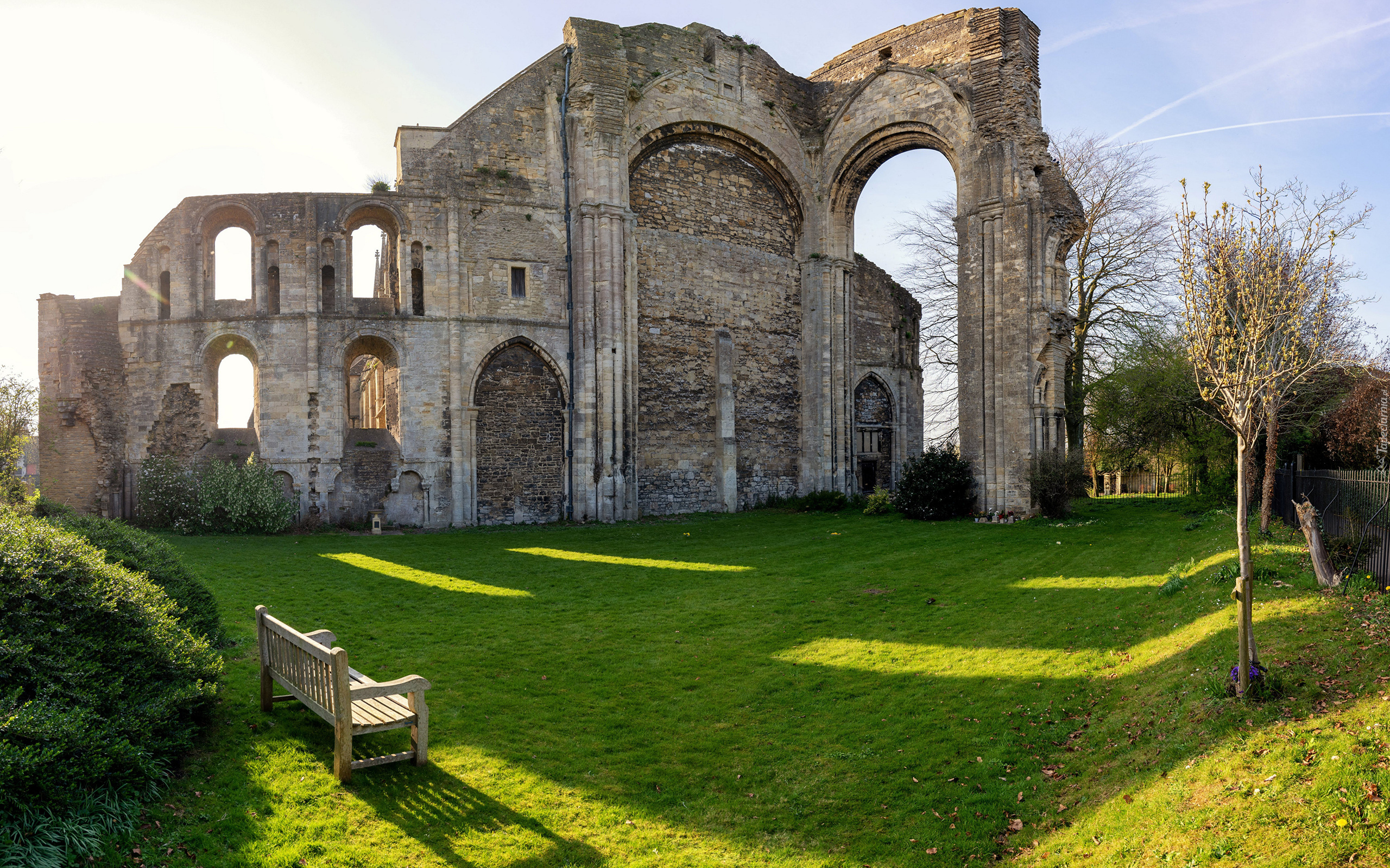 Anglia, Malmesbury, Ruiny, Kościół, Malmesbury Abbey, Trawa, Ławka