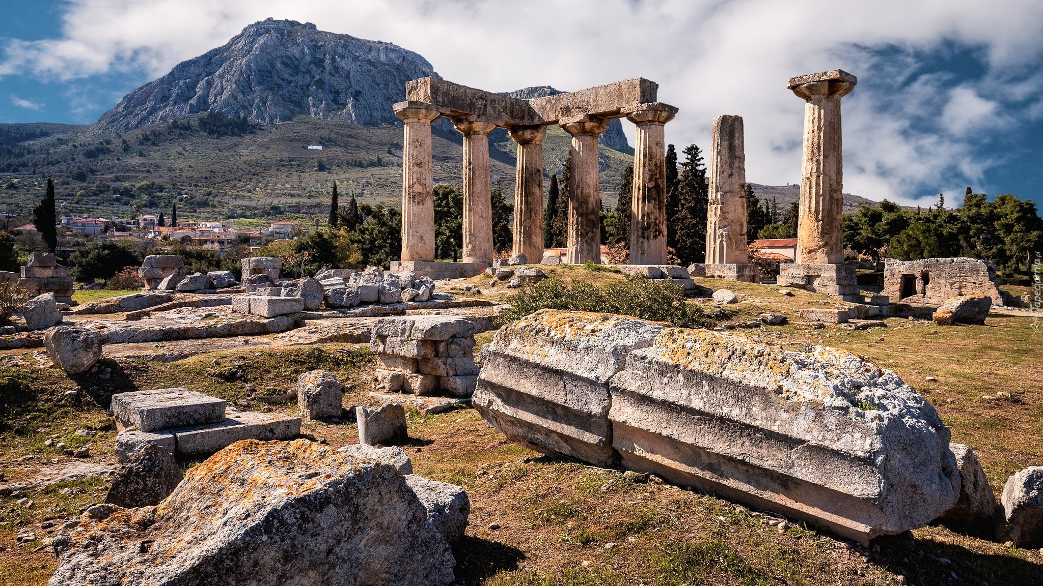 Zabytek, Ruiny, Świątynia Apollina, Korynt, Grecja