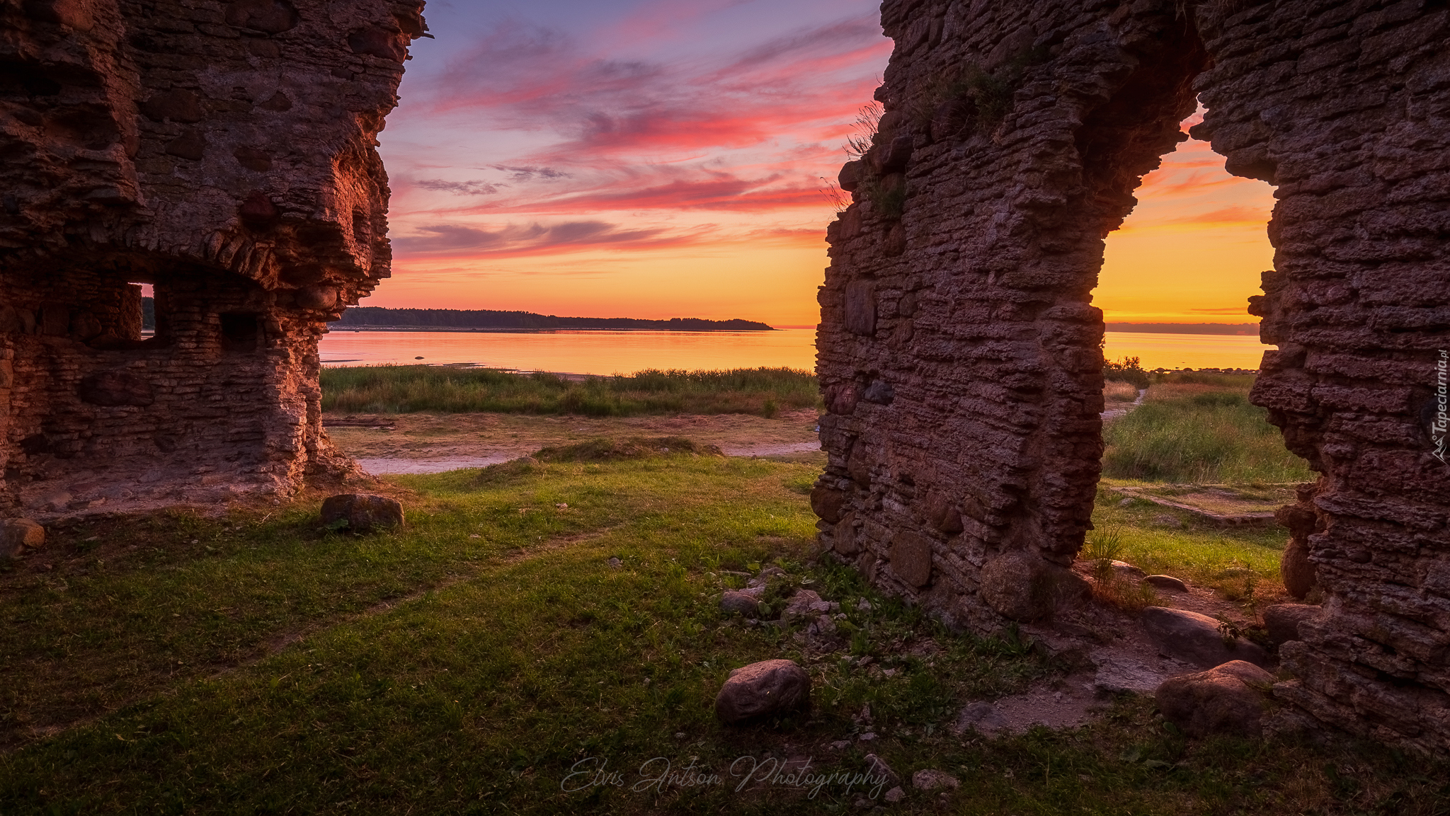 Estonia, Morze Bałtyckie, Ruiny, Kamienie, Toolse, Zamek Zakonny Tolsburg, Trawa, Droga, Kolorowe, Niebo