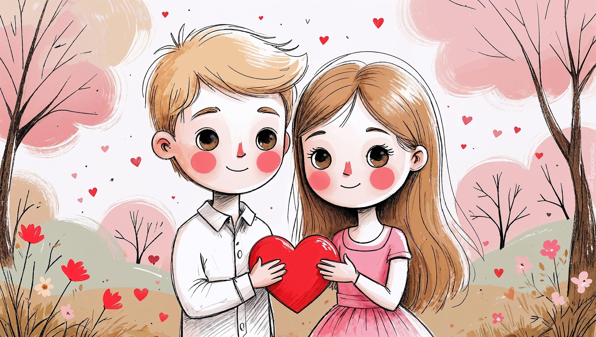 Miłość, Serce, Dziewczyna, Chłopak, Rysunek