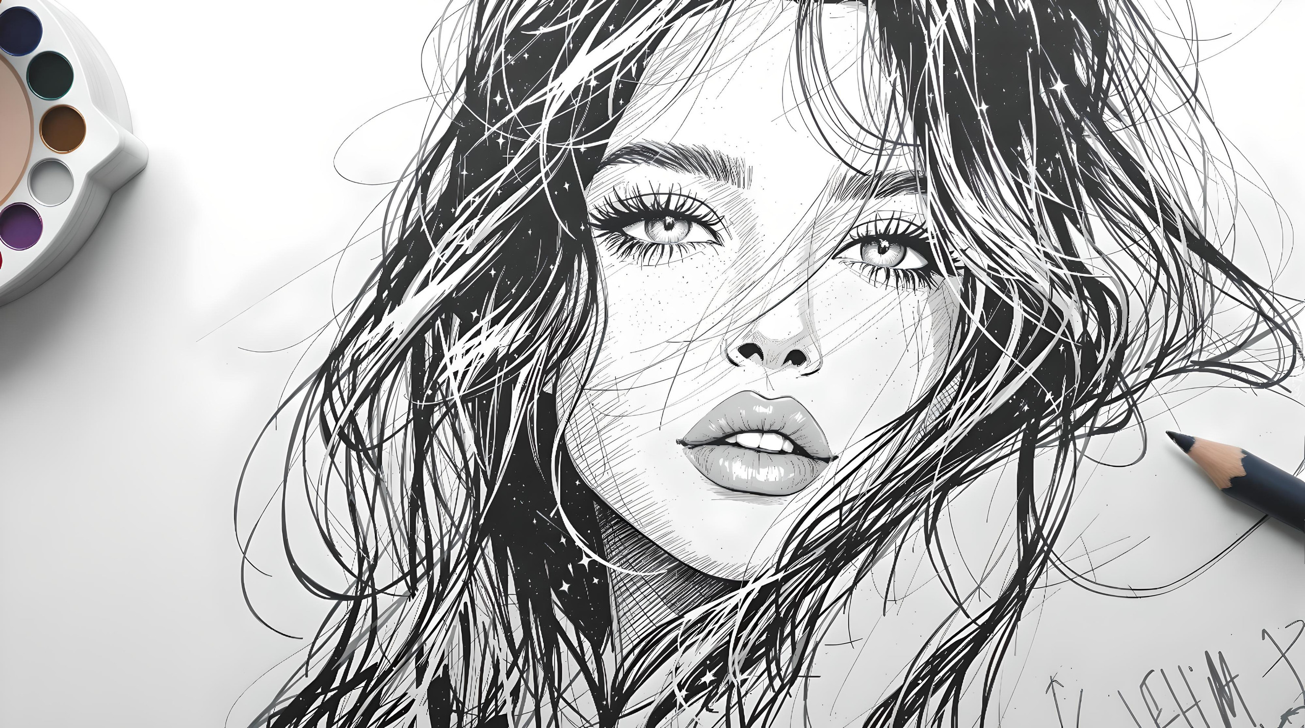 Rysunek, Dziewczyna, Ołówek