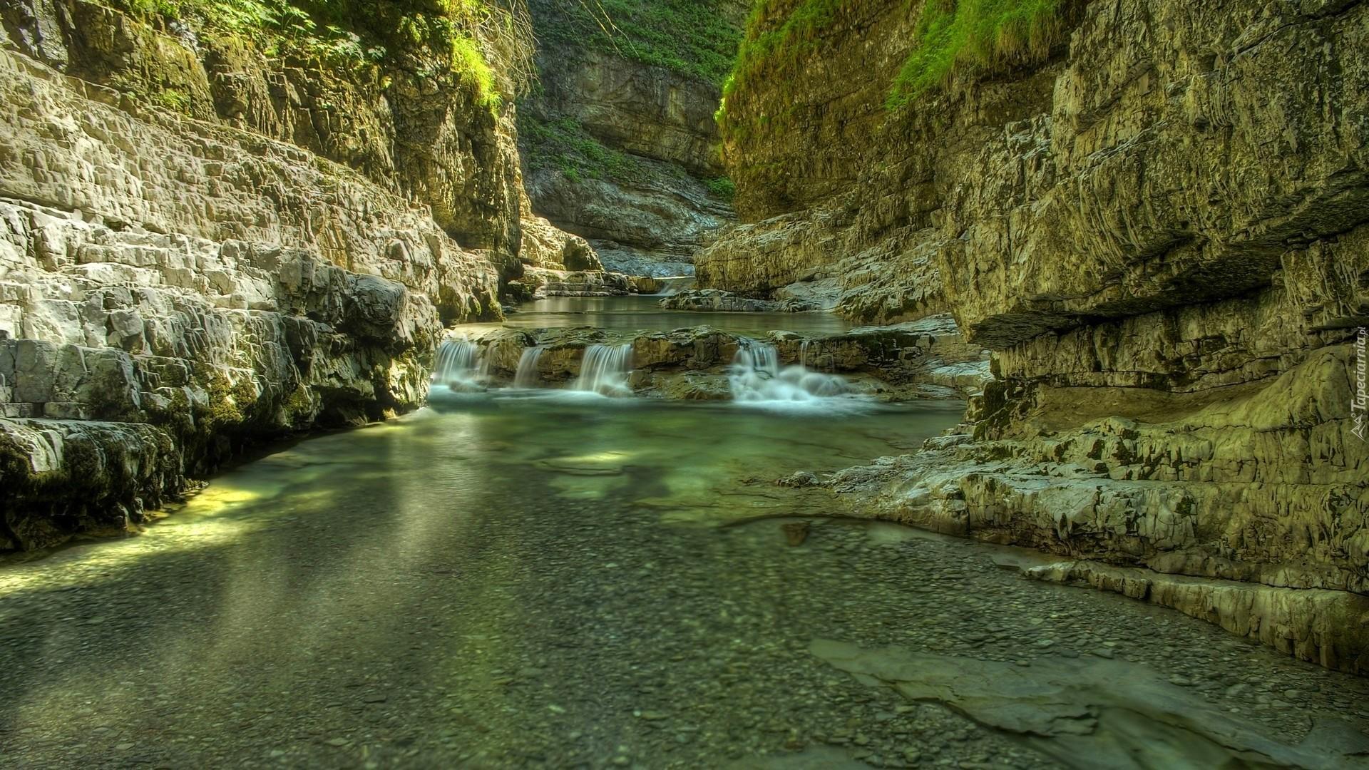 Austria, Abersee, Rzeka, Wodospad, Skały