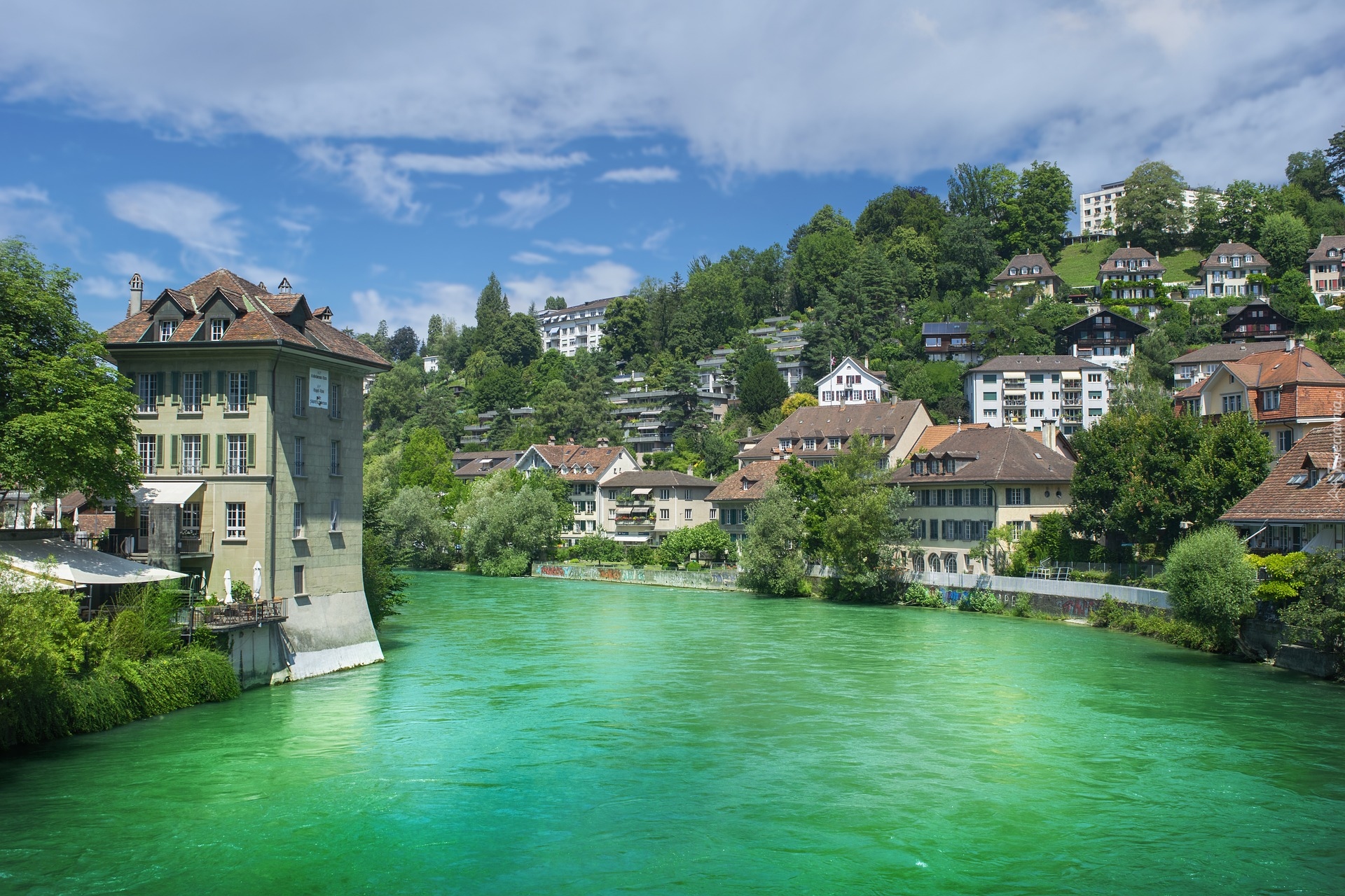 Rzeka Aare, Berno, Domy, Szwajcaria