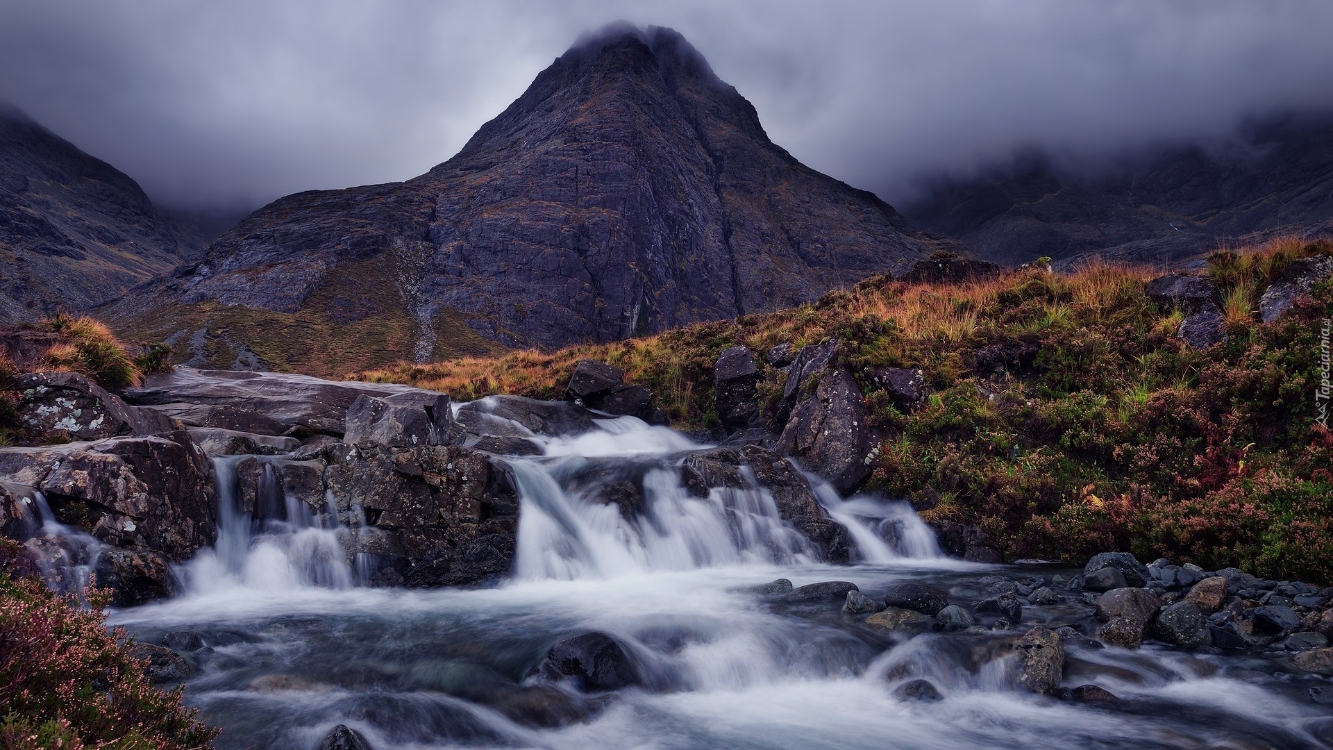 Góra, Cuillin Hills, Skały, Rzeka, River Brittle, Rośliny, Wyspa Skye, Szkocja