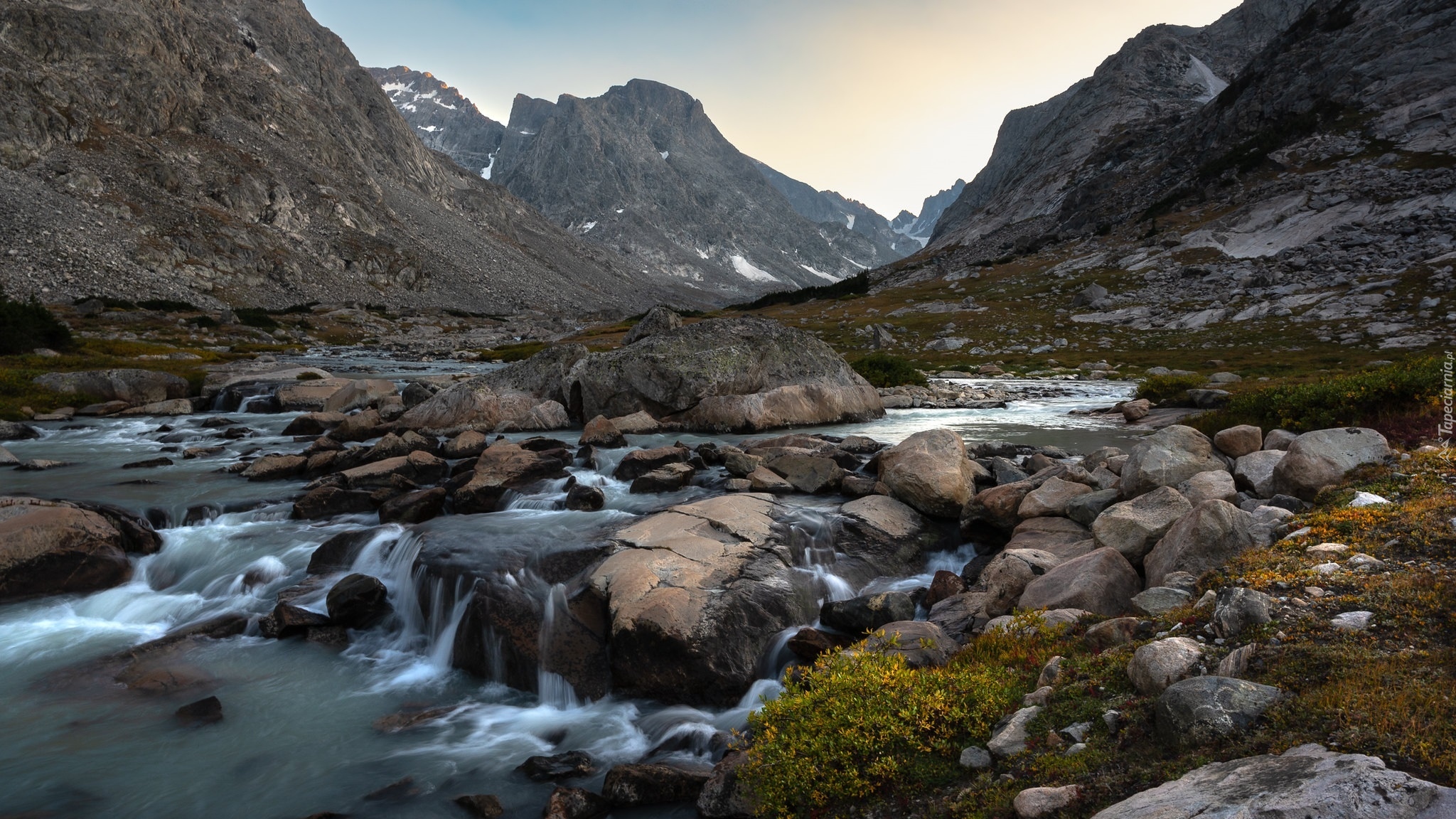 Góry Skaliste, Pasmo górskie, Wind River Range, Rzeka, Dinwoody Creek, Wyoming, Stany Zjednoczone