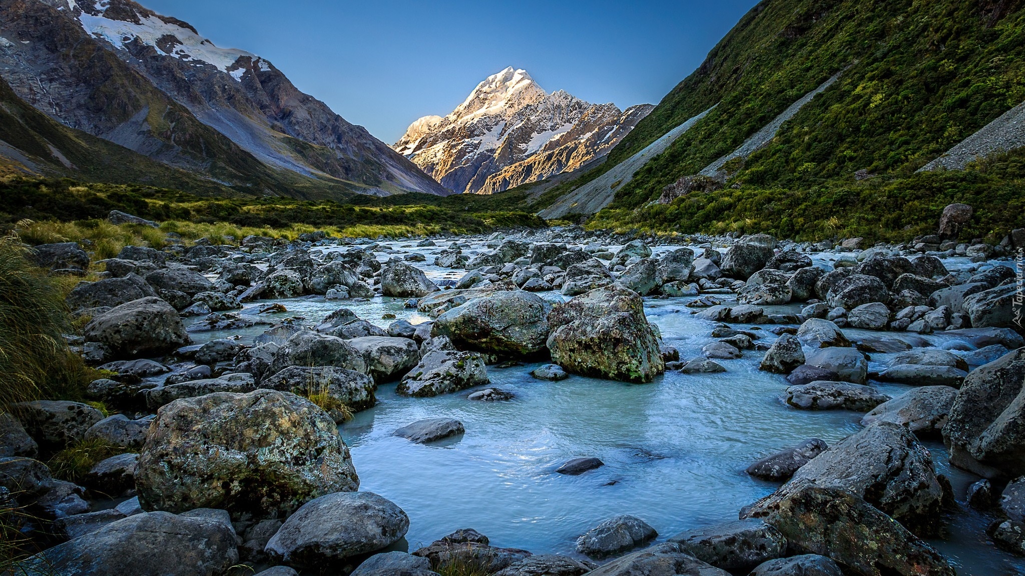 Nowa Zelandia, Rzeka Hooker, Park Narodowy Góry Cooka, Góra Cooka - Mount Cook, Góry, Kamienie