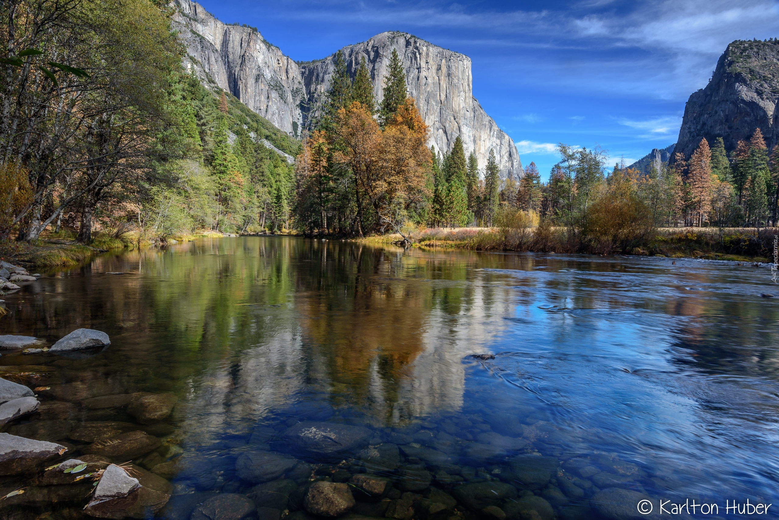 Stany Zjednoczone, Kalifornia, Park Narodowy Yosemite, Góry, El Capitan, Las, Rzeka Merced