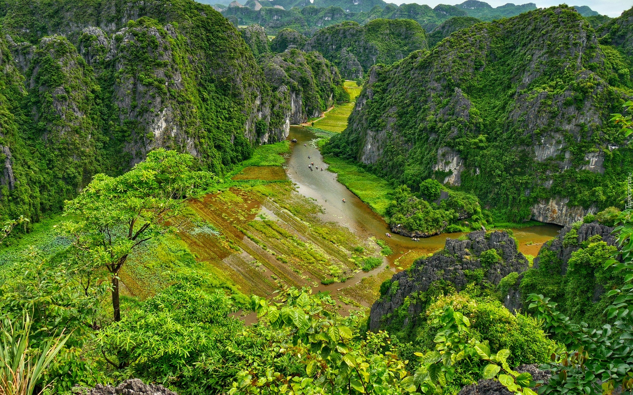 Wietnam, Ninh Binh, Dolina Tam Coc, Rzeka Ngo Dong, Góry, Skały