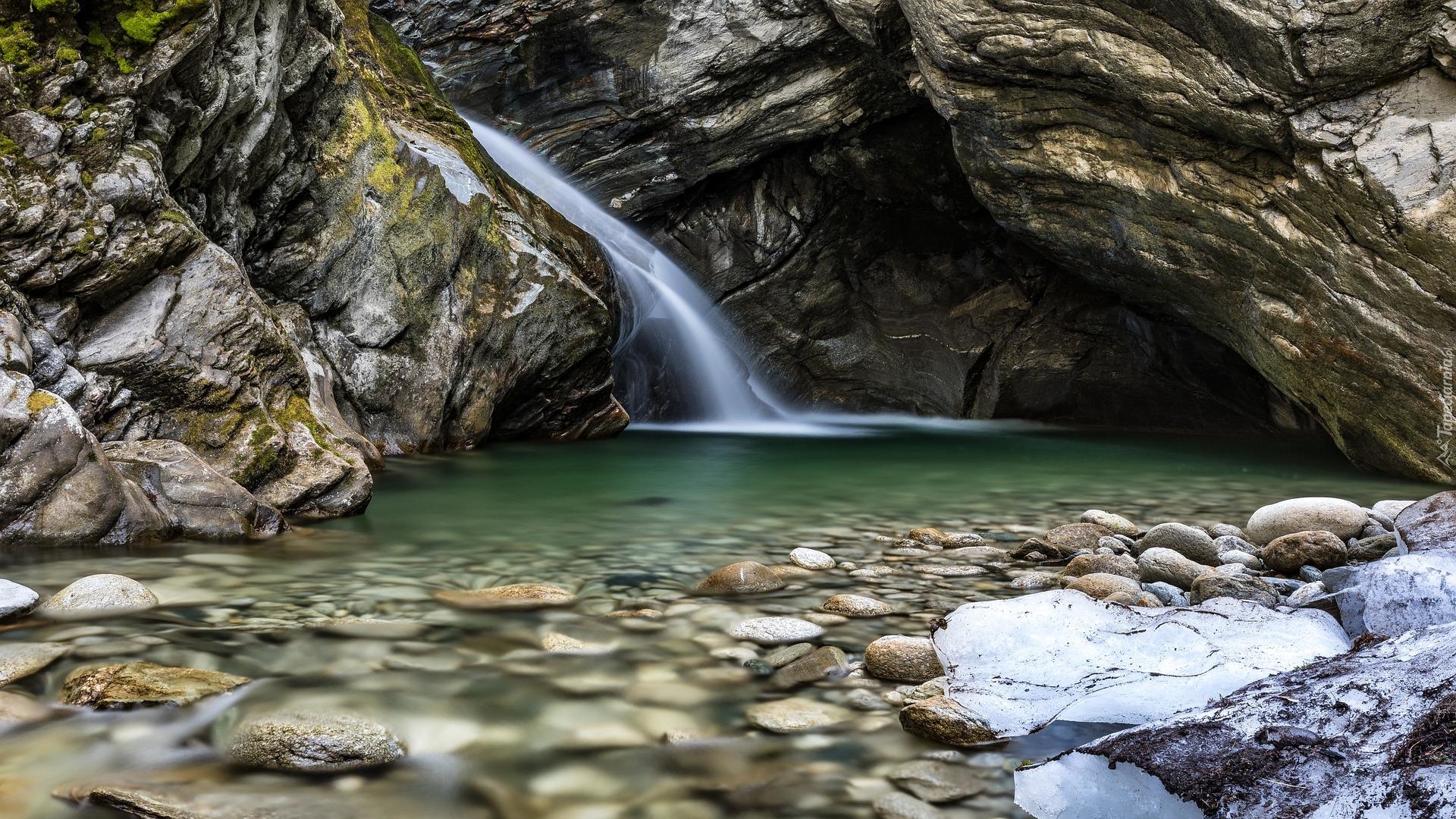 Wodospad, Skały, Kamienie, Rzeka, Lód, Park Narodowy Wysokich Taurów, Austria