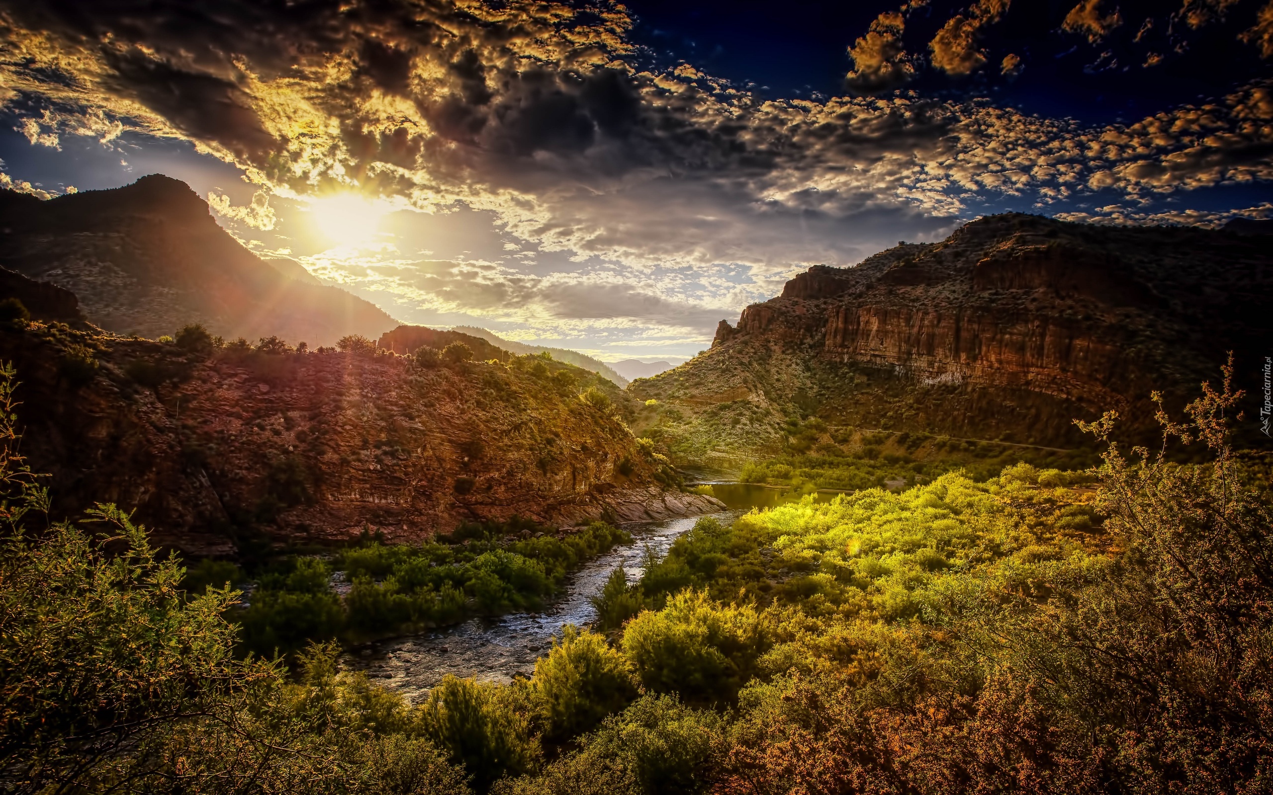 Stany Zjednoczone, Arizona, Rzeka Salt River, Góry, Wschód słońca