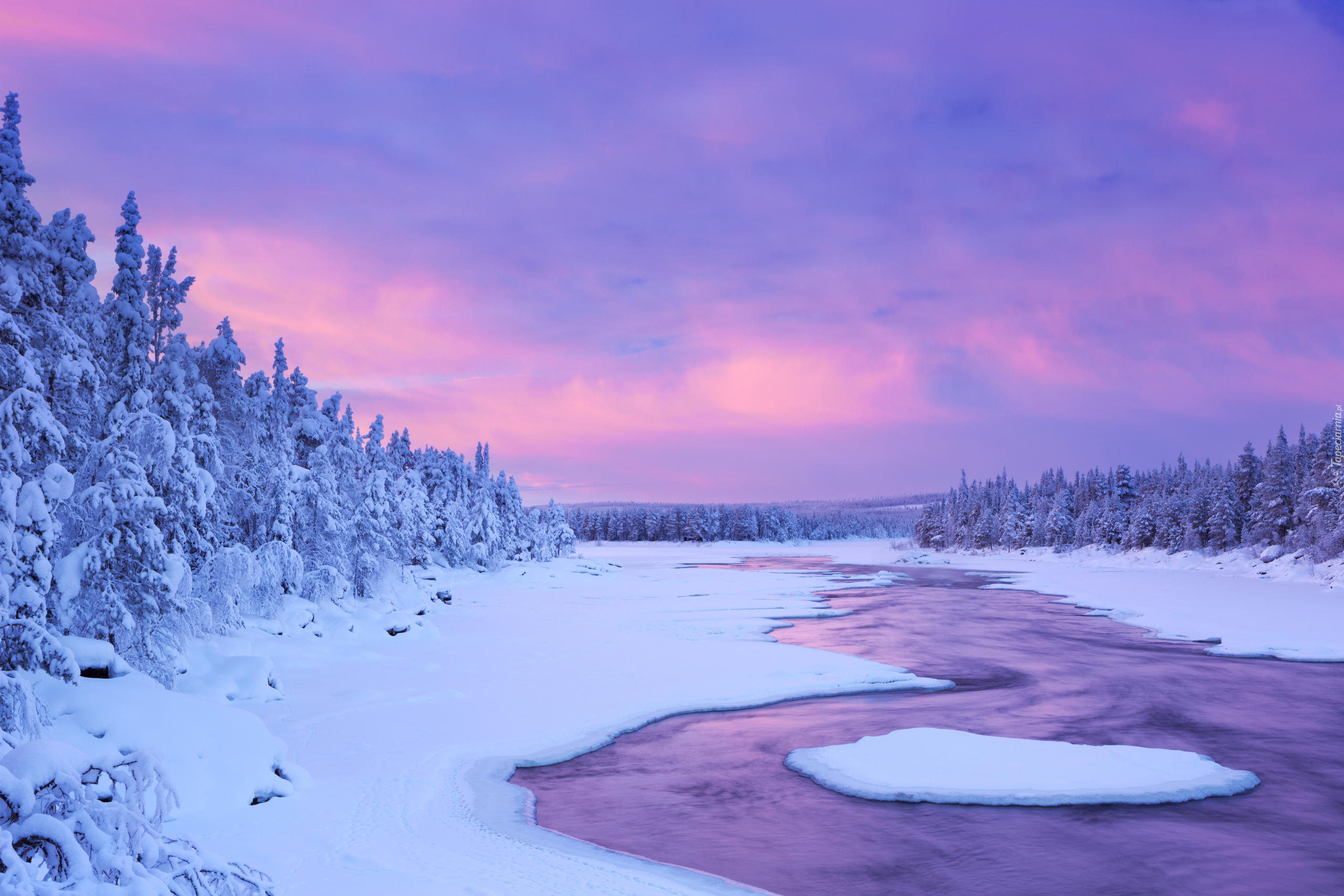 Zima, Finlandia, Laponia Rzeka
