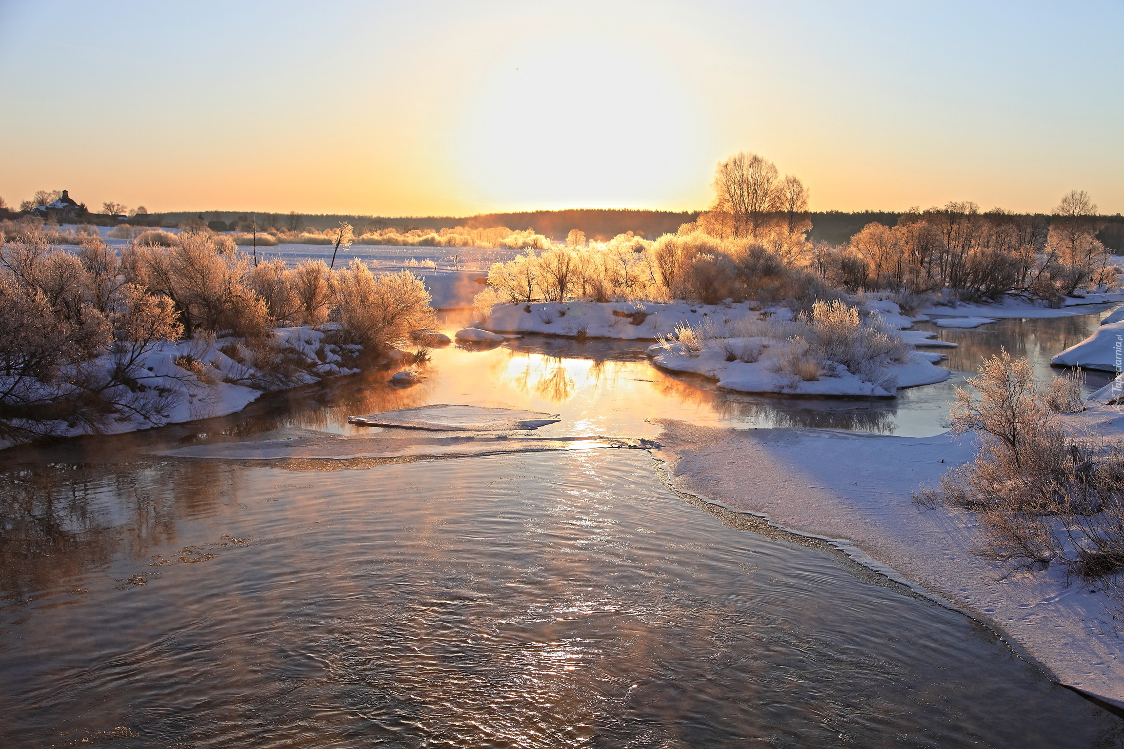 Zima, Rzeka, Wschód Słońca