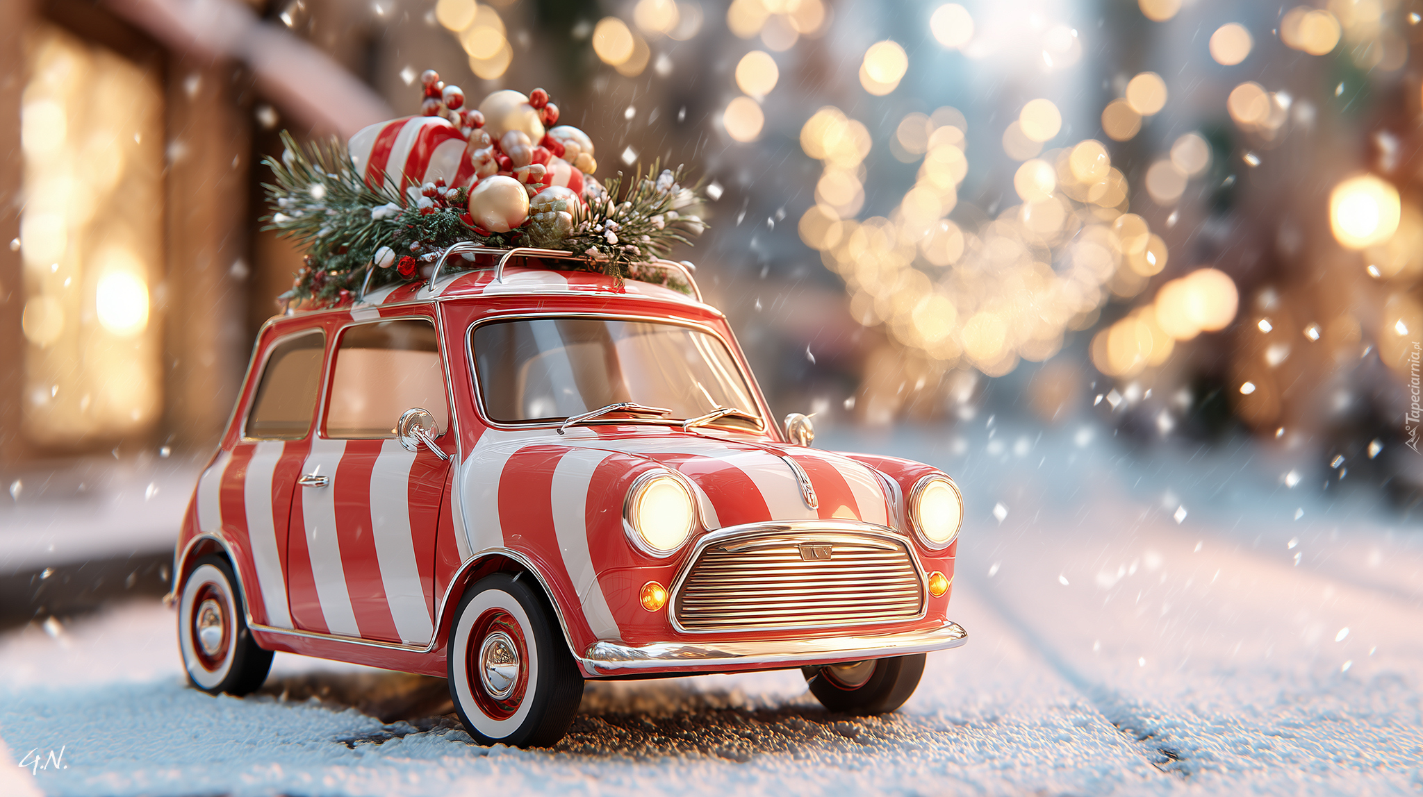 Świąteczne, Samochód, Ozdoby, Zima, Grafika AI
