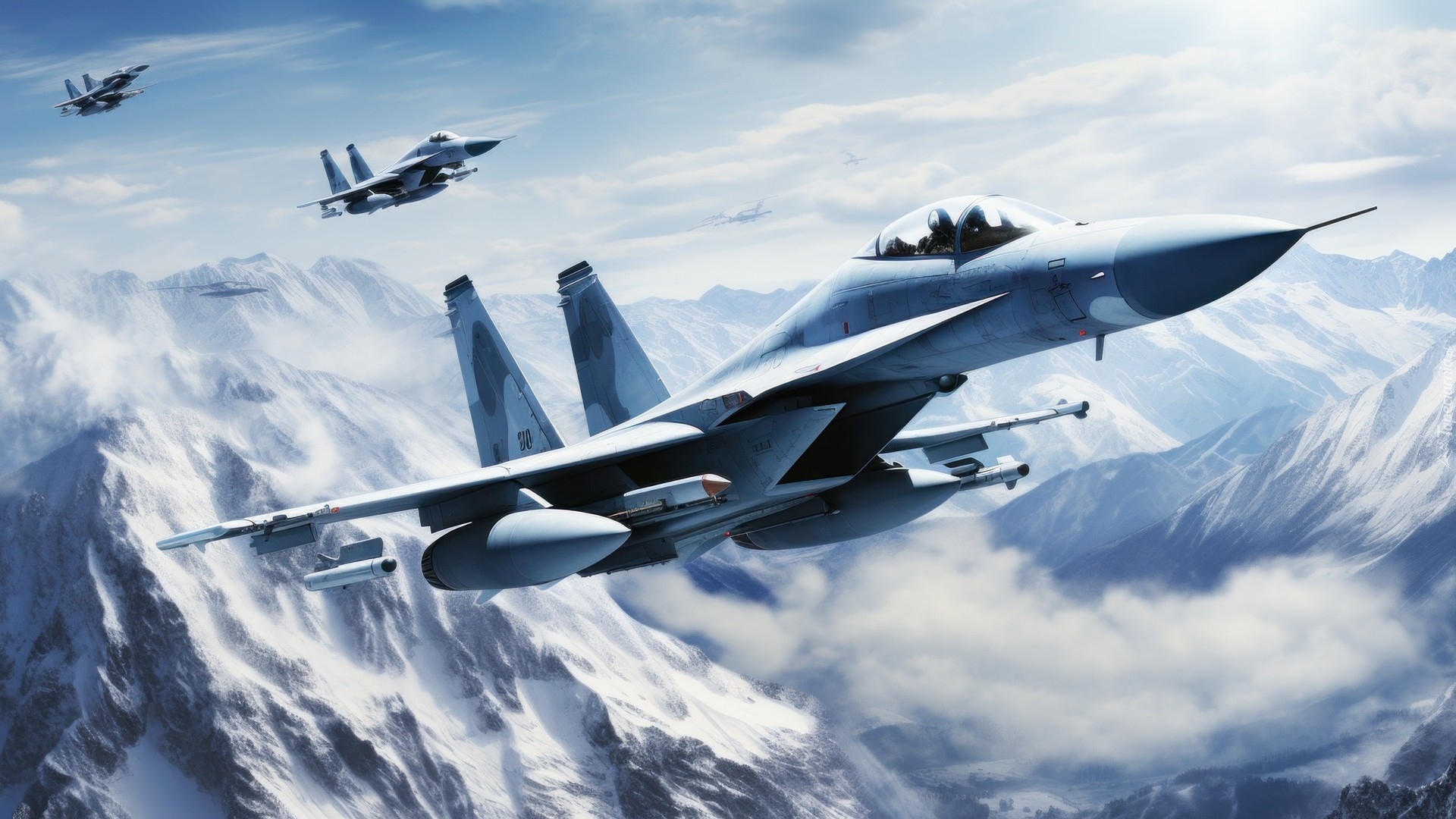 Samoloty, Wojskowe, Zaśnieżone, Góry, AI