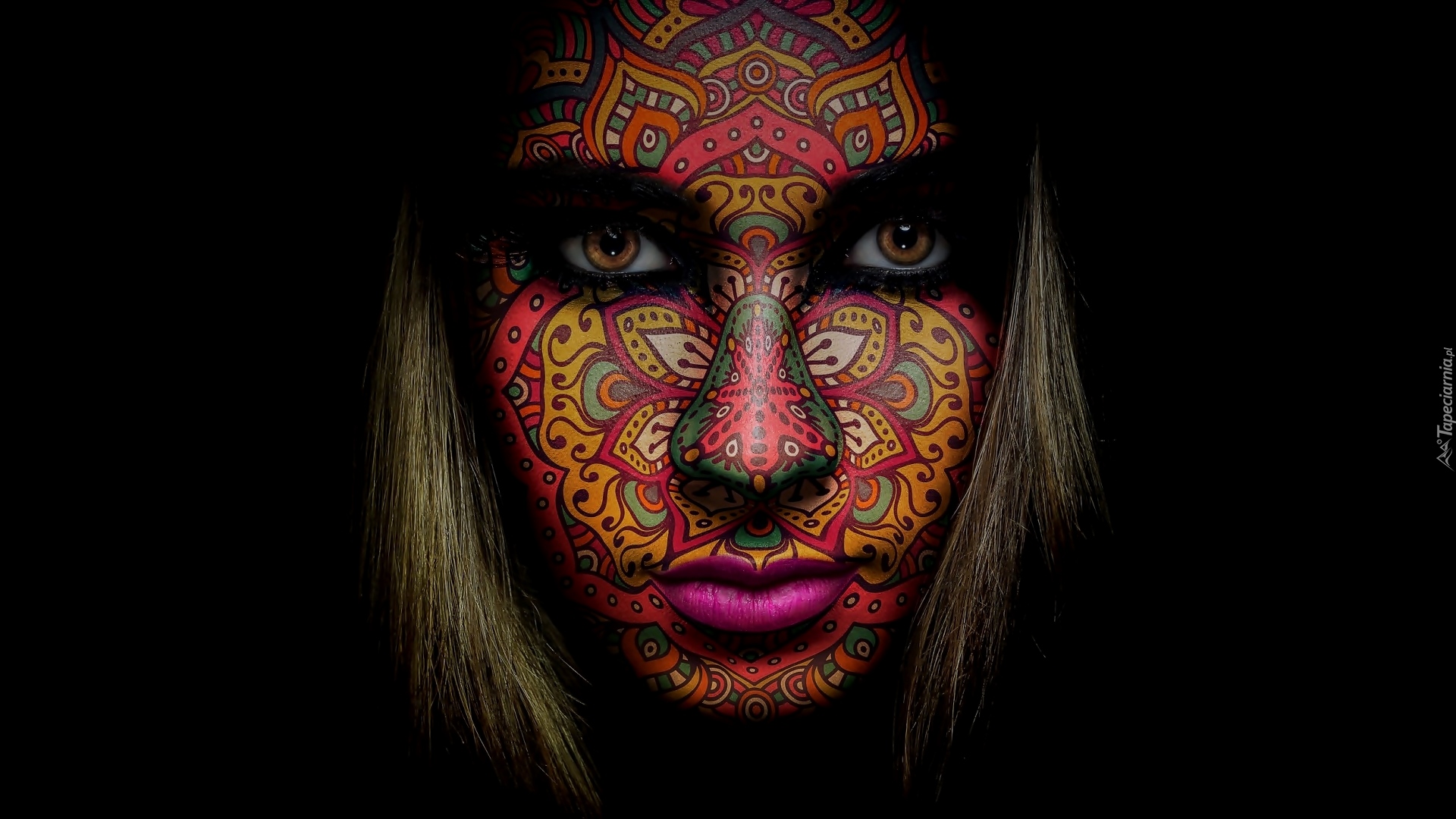 Kobieta, Sarah Lima, Ciemne tło, Bodypainting