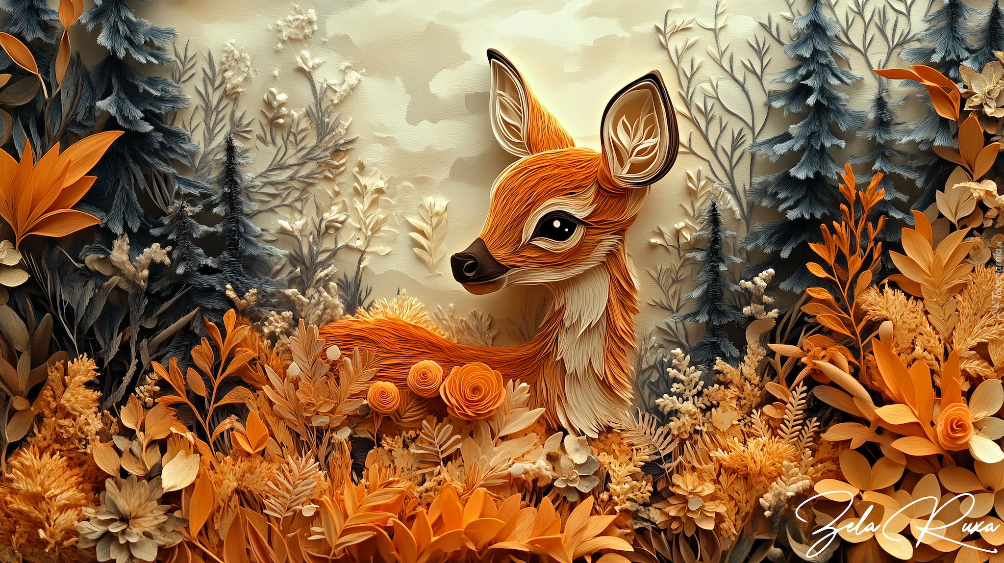 Grafika, Sarna, Drzewa, Rośliny