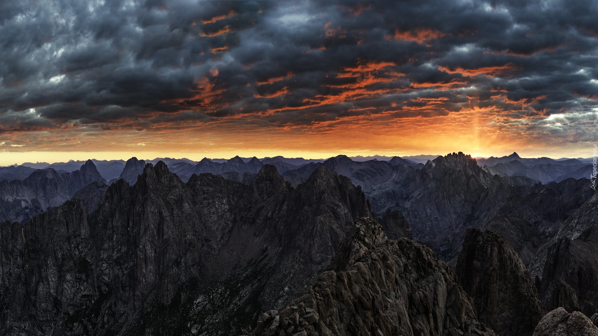 Góry San Juan, Góra, Jagged Mountain, Chmury, Wschód słońca, Kolorado, Stany Zjednoczone