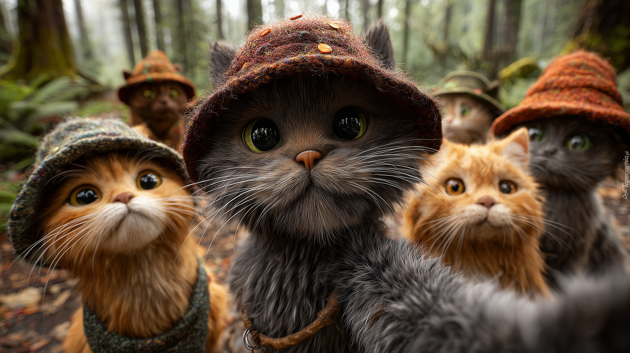 Koty, Kapelusze, Selfie, Grafika AI