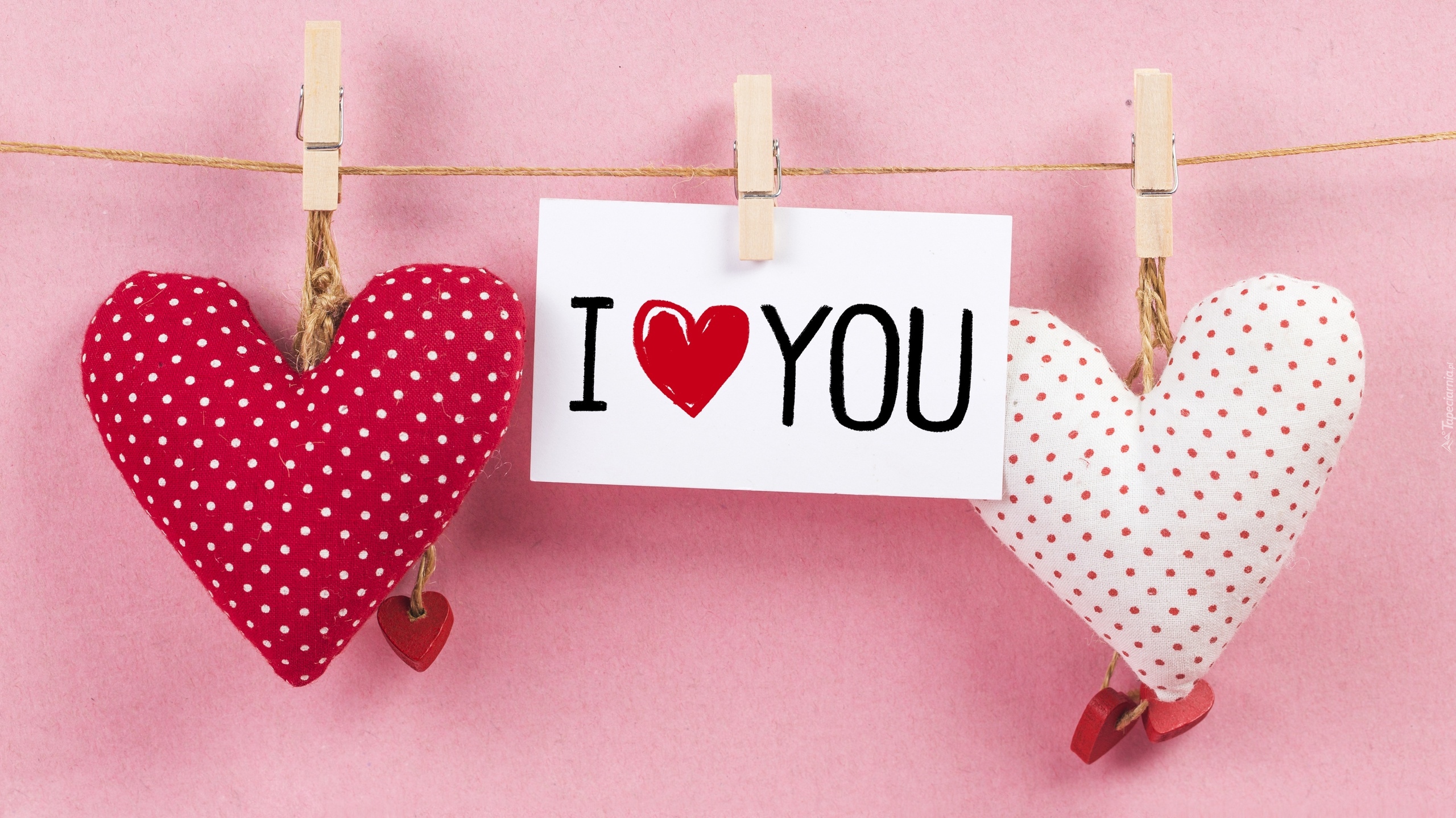 Serca, Kartka, Napis, I love You, Sznurek, Spinacze