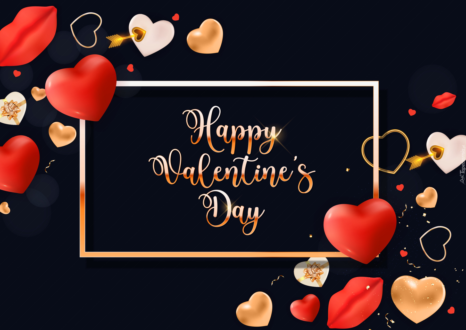 Walentynki, Serca, Napis, Grafika