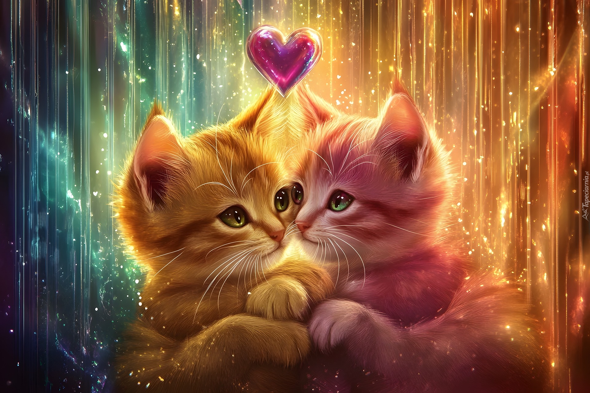 Przytulone, Dwa, Koty, Serce, Grafika