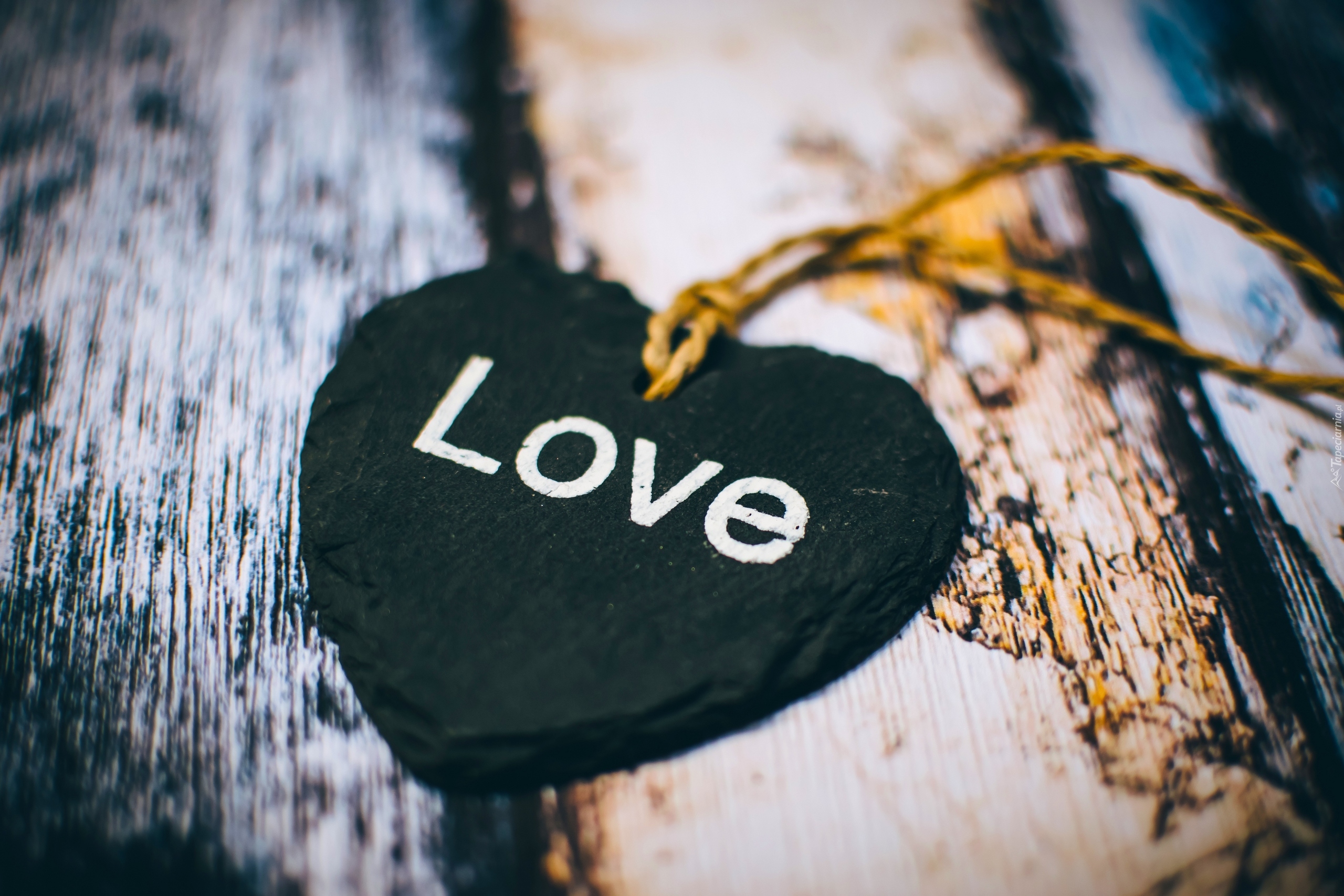 Czarne, Serce, Sznurek, Napis, Love