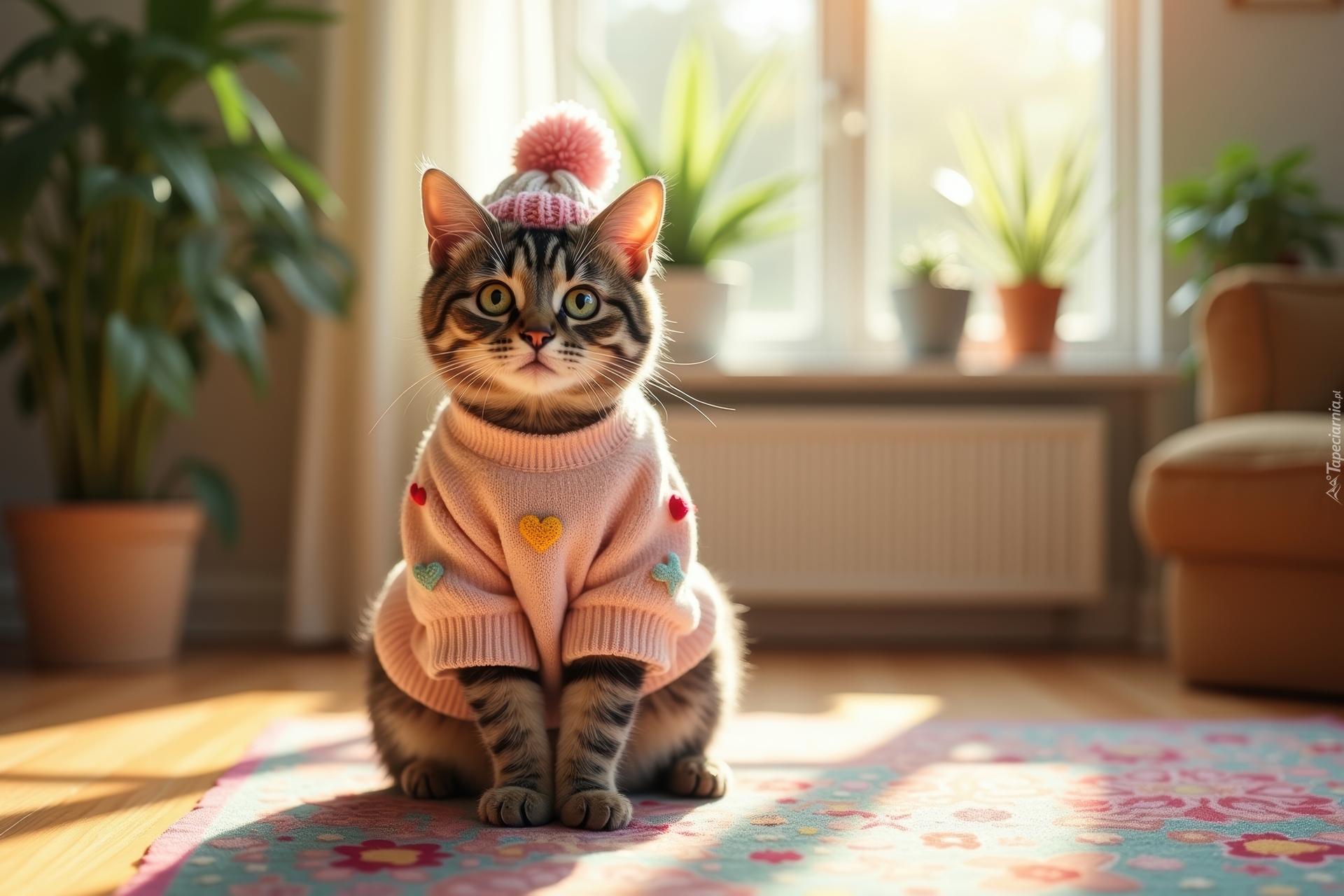 Bury, Kot, Czapka, Sweter, Grafika AI