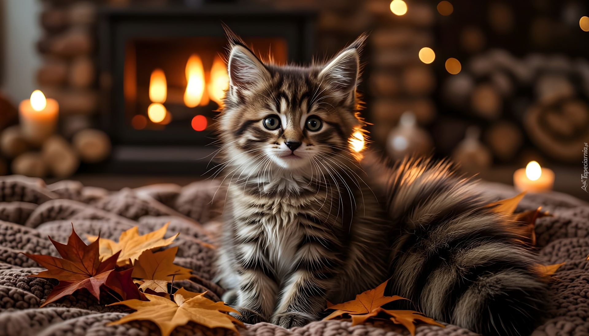 Kot, Legowisko, Liście, Grafika AI