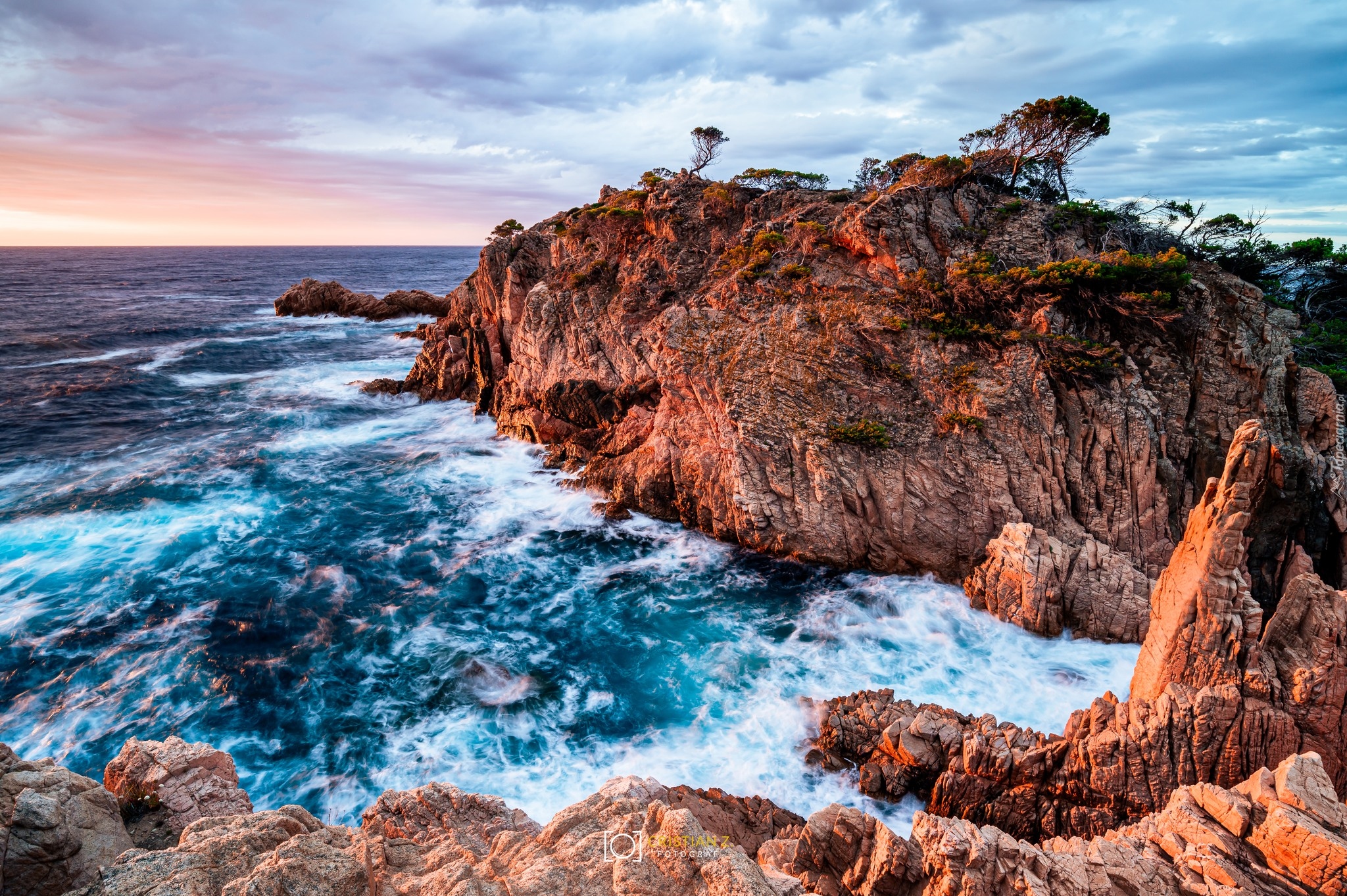 Wschód słońca, Morze, Wybrzeże, Skały, Costa Brava, Hiszpania