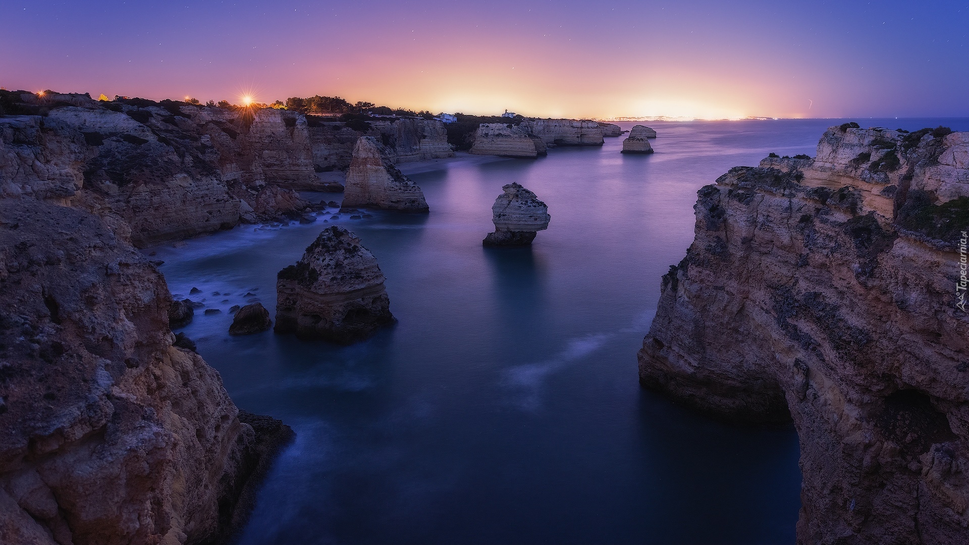 Wybrzeże, Skały, Światła, Morze, Ocean Atlantycki, Region Algarve, Portugalia