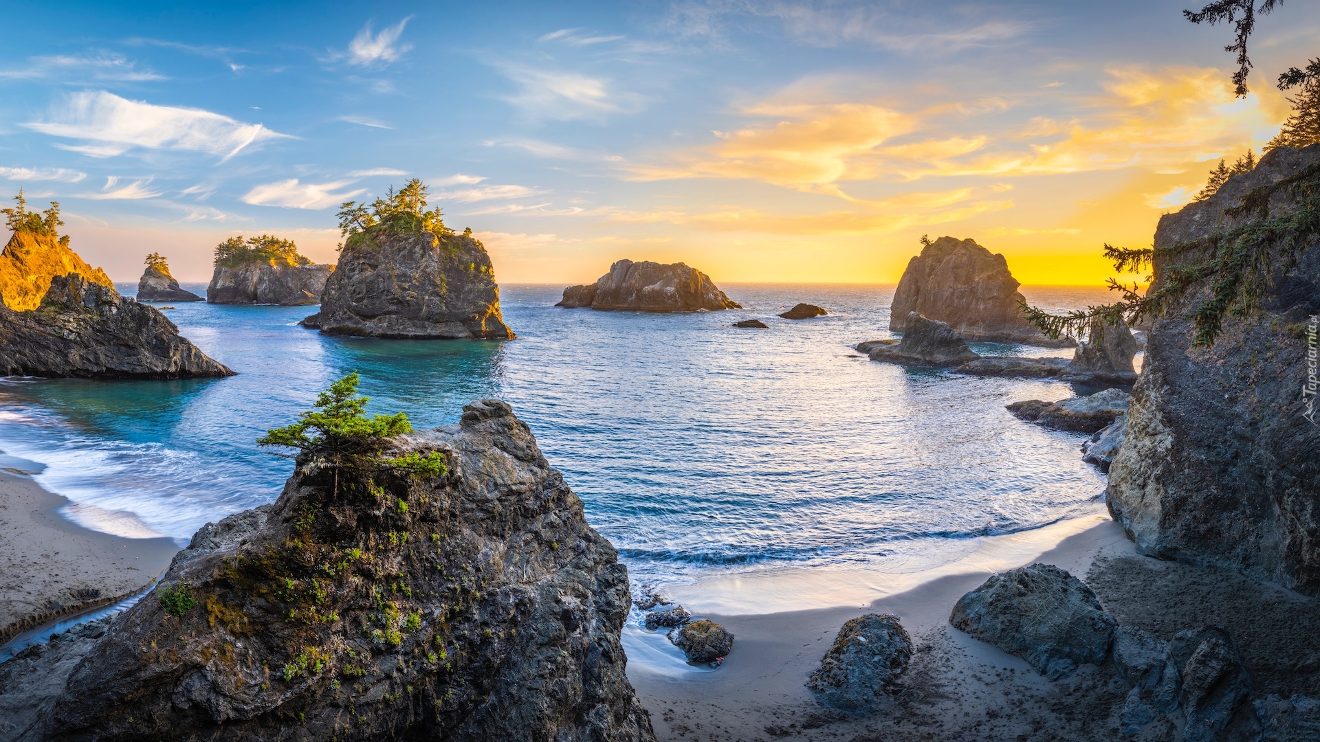 Morze, Wysepki, Wybrzeże, Park stanowy, Samuel H Boardman State Scenic Corridor, Skały, Brookings, Oregon, Stany Zjednoczone