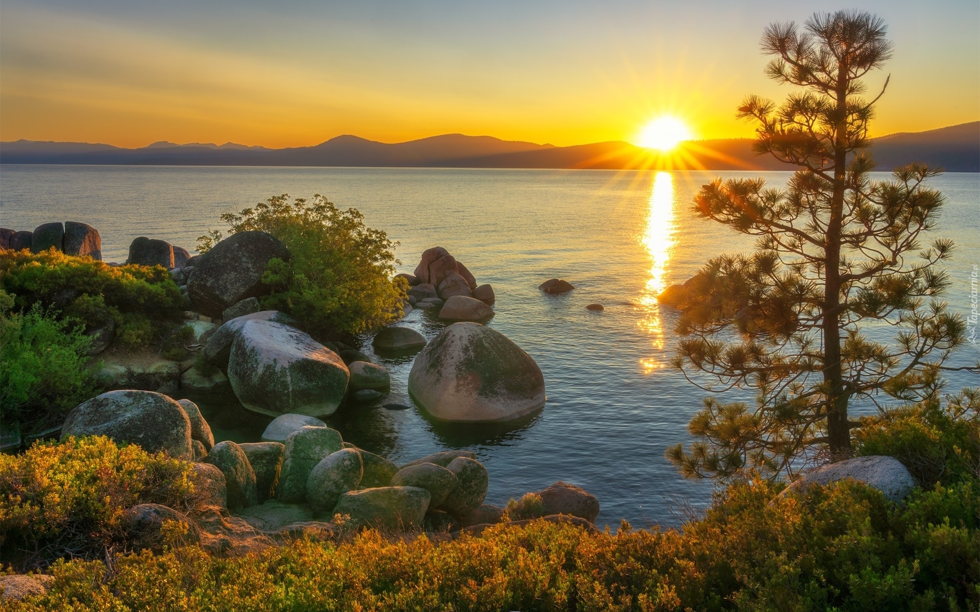 Stany Zjednoczone, Jezioro Tahoe, Nevada, Zachód słońca