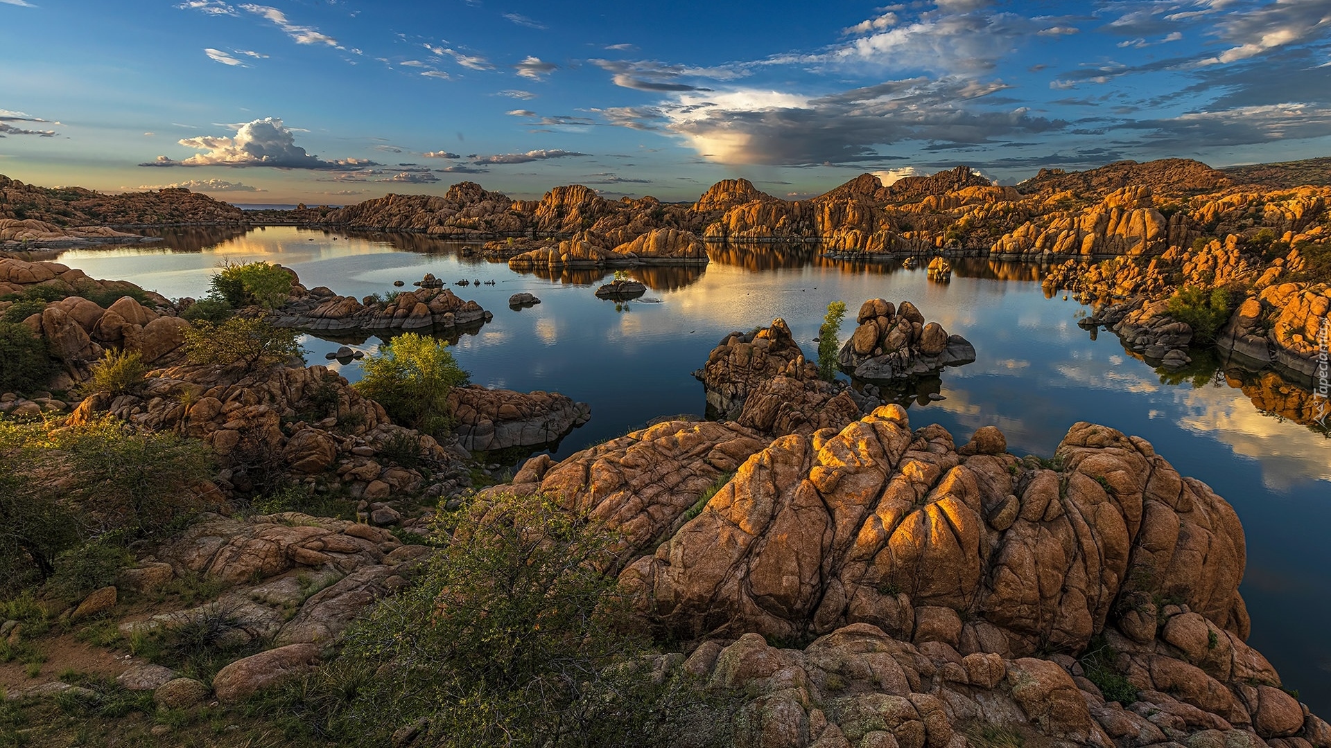 Skały, Jezioro, Watson Lake, Chmury, Odbicie, Prescott, Arizona, Stany Zjednoczone