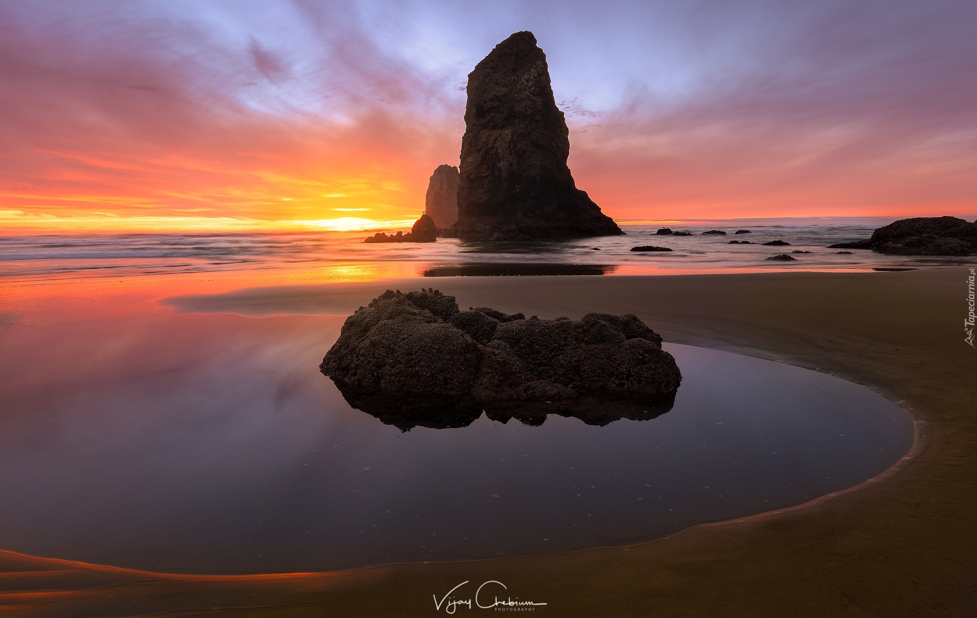 Skała, Plaża, Miejscowość Cannon Beach, Stan Oregon, Stany Zjednoczone