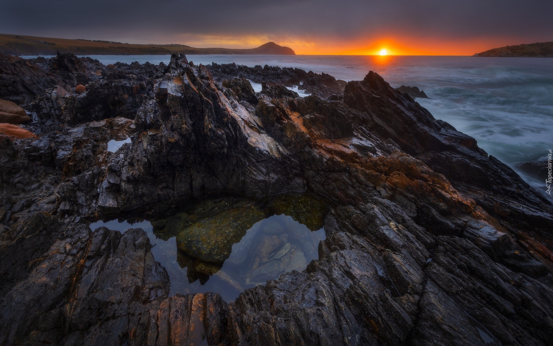 Zachód słońca, Morze, Skały, Południowe wybrzeże, South Coast, Australia